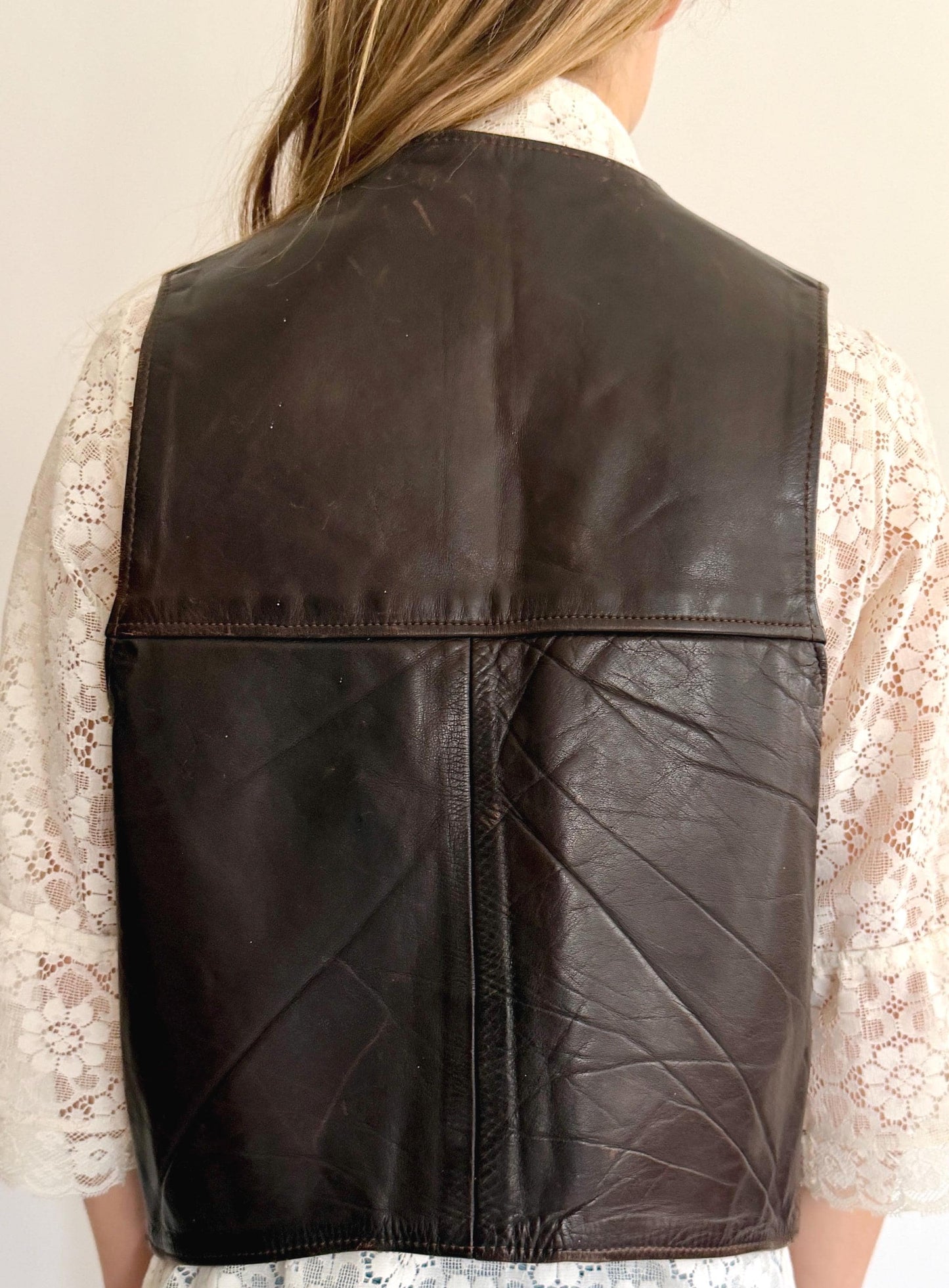 Handmade Vintage Western Leather Vest Buffalo Nickel Buttons