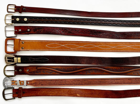Vintage Tooled Leather Western Belt: Floral Cowboy Strap