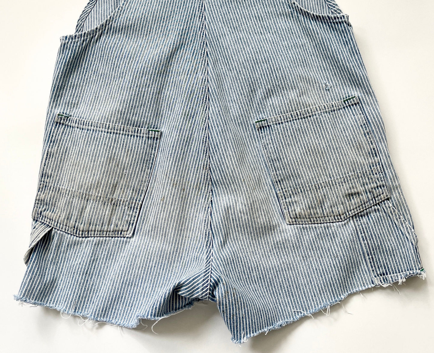 Vintage Oshkosh Striped Denim Overalls Shorts: Distressed Utility Jumpsuit