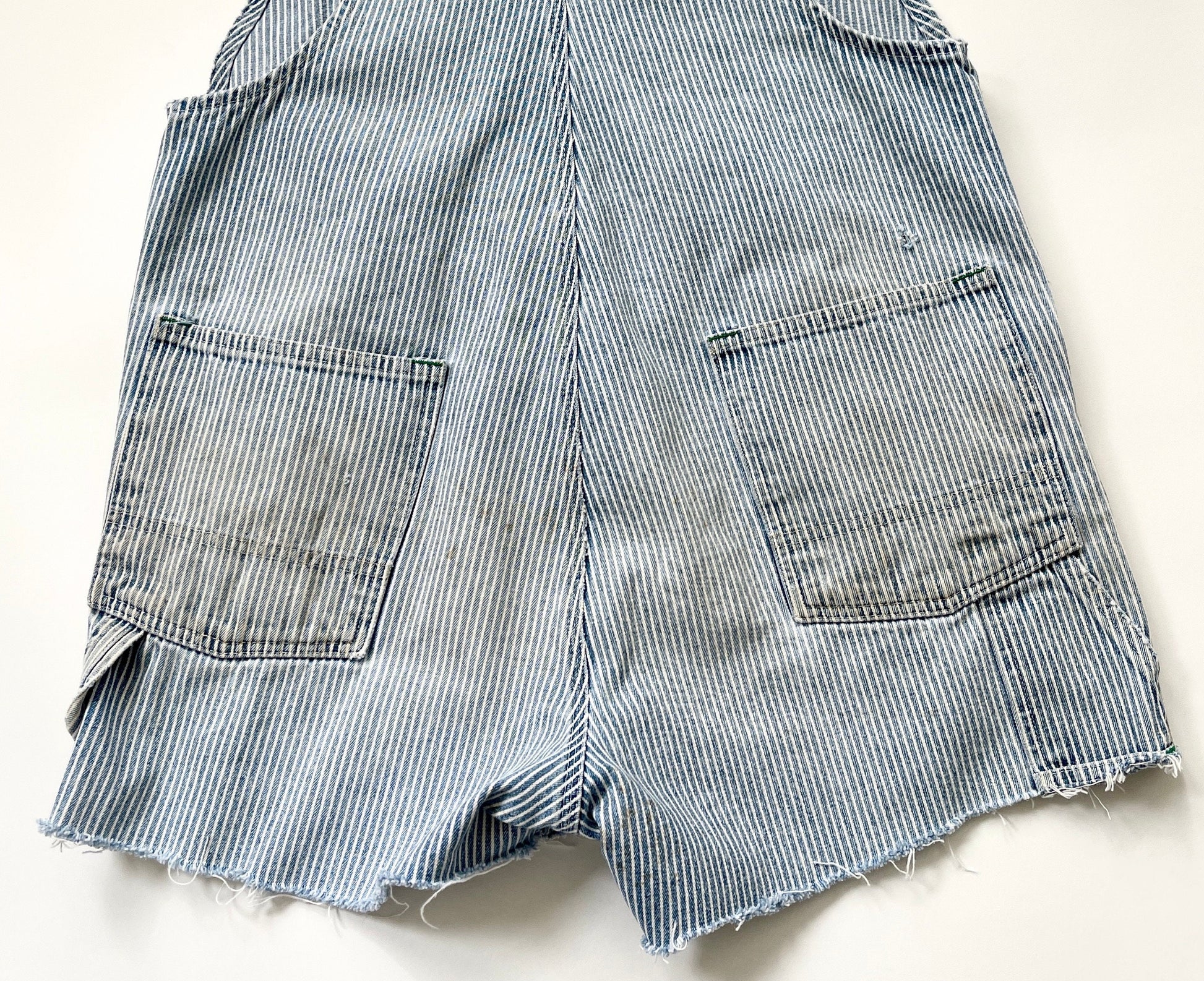 Vintage Oshkosh Striped Denim Overalls Shorts: Distressed Utility Jumpsuit