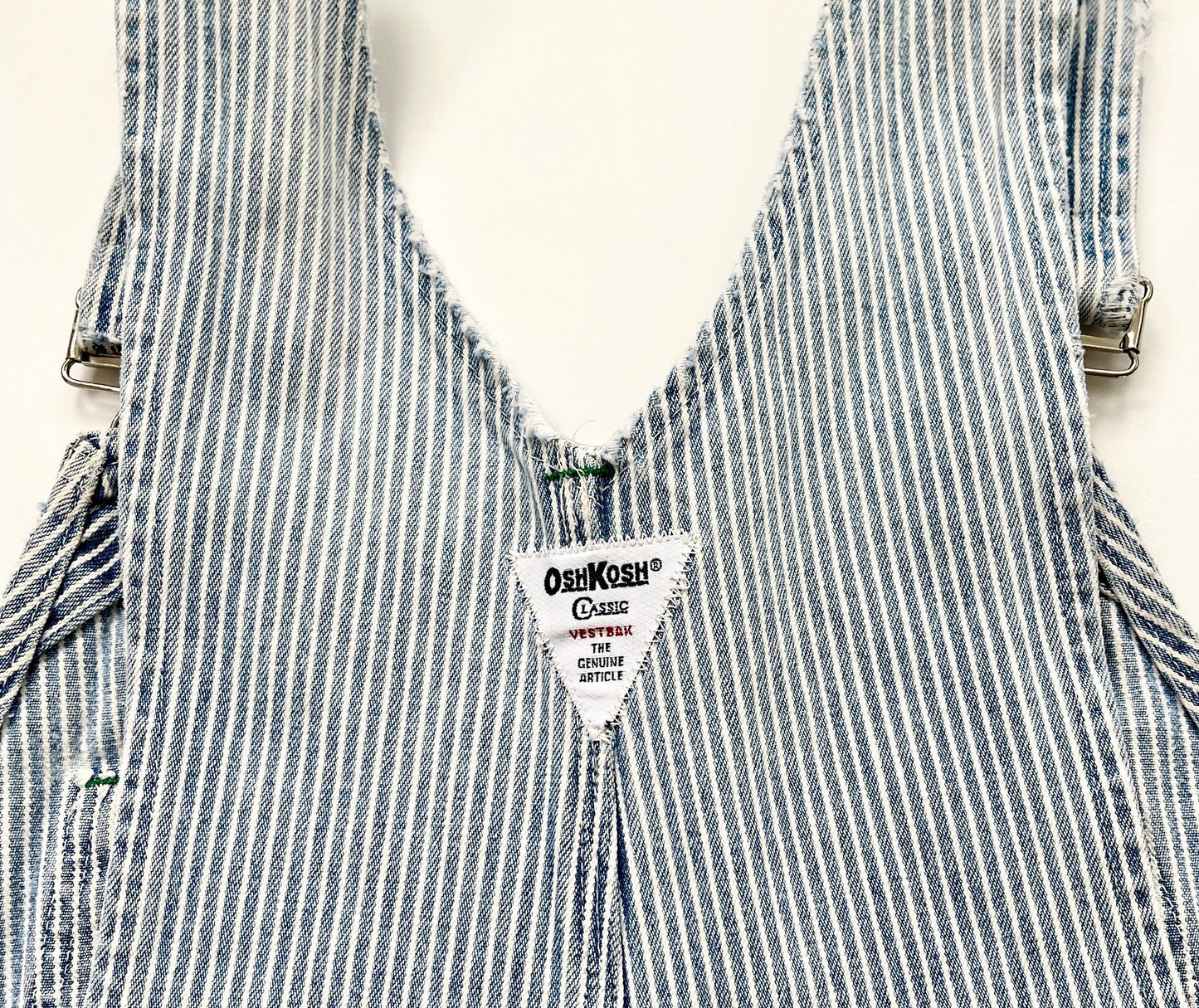 Vintage Oshkosh Striped Denim Overalls Shorts: Distressed Utility Jumpsuit