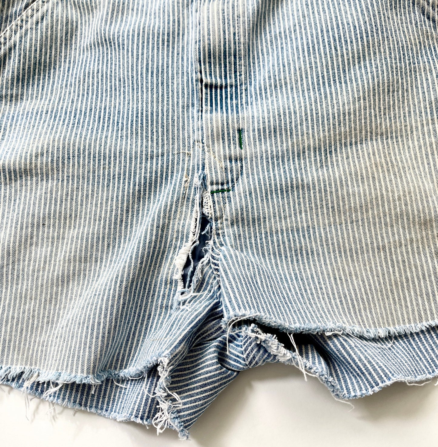 Vintage Oshkosh Striped Denim Overalls Shorts: Distressed Utility Jumpsuit