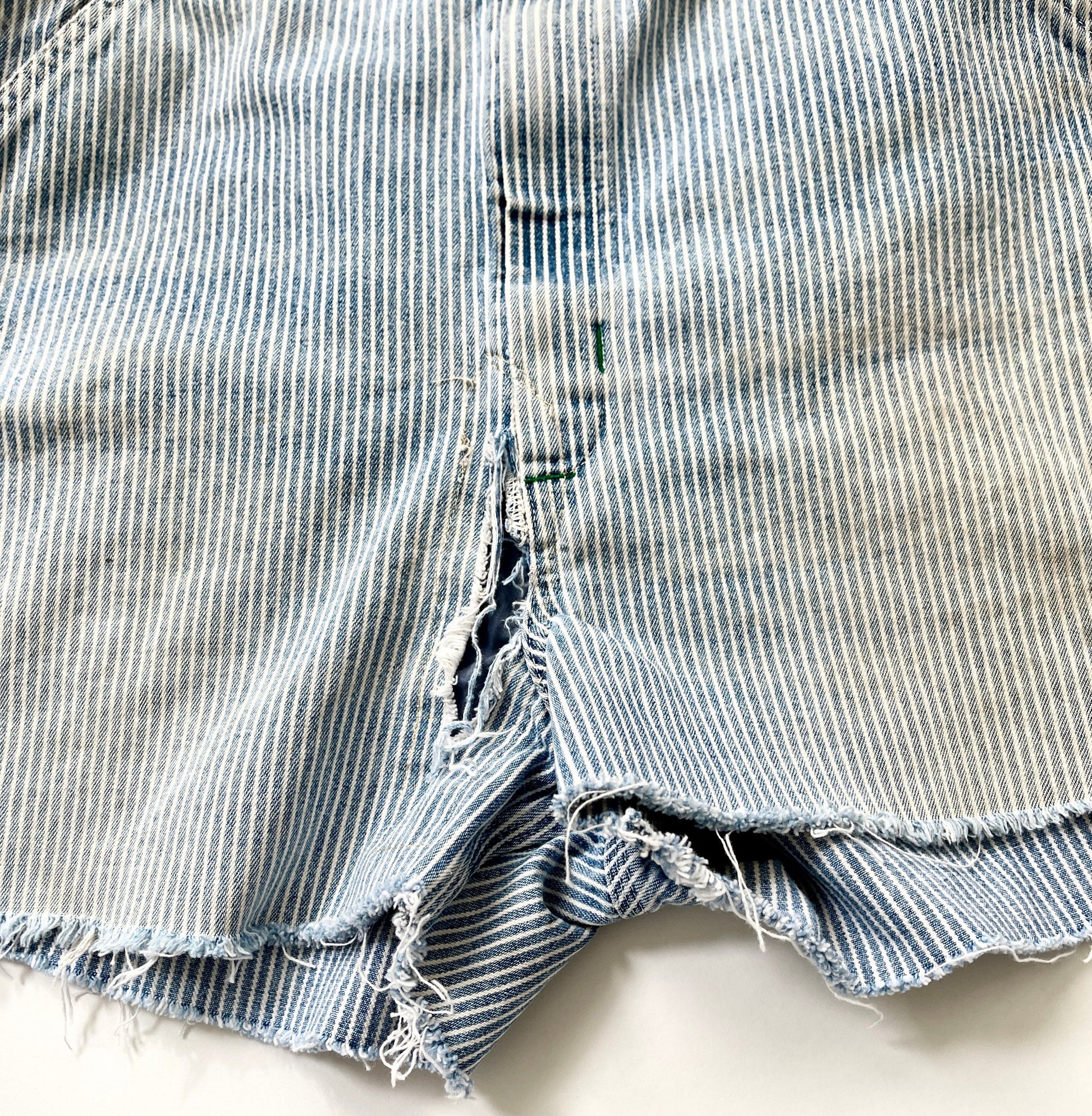 Vintage Oshkosh Striped Denim Overalls Shorts: Distressed Utility Jumpsuit
