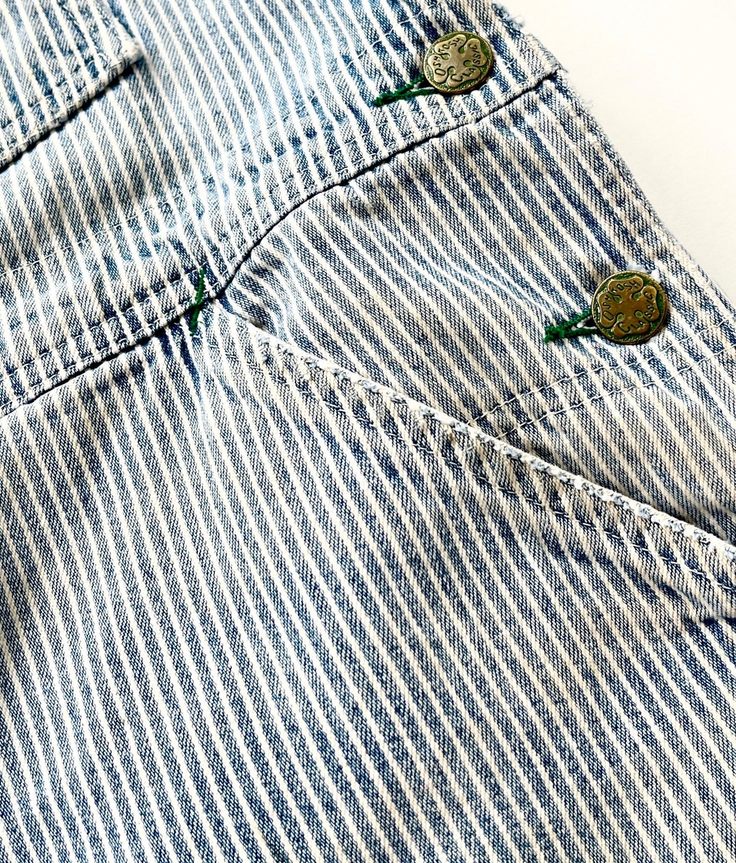 Vintage Oshkosh Striped Denim Overalls Shorts: Distressed Utility Jumpsuit