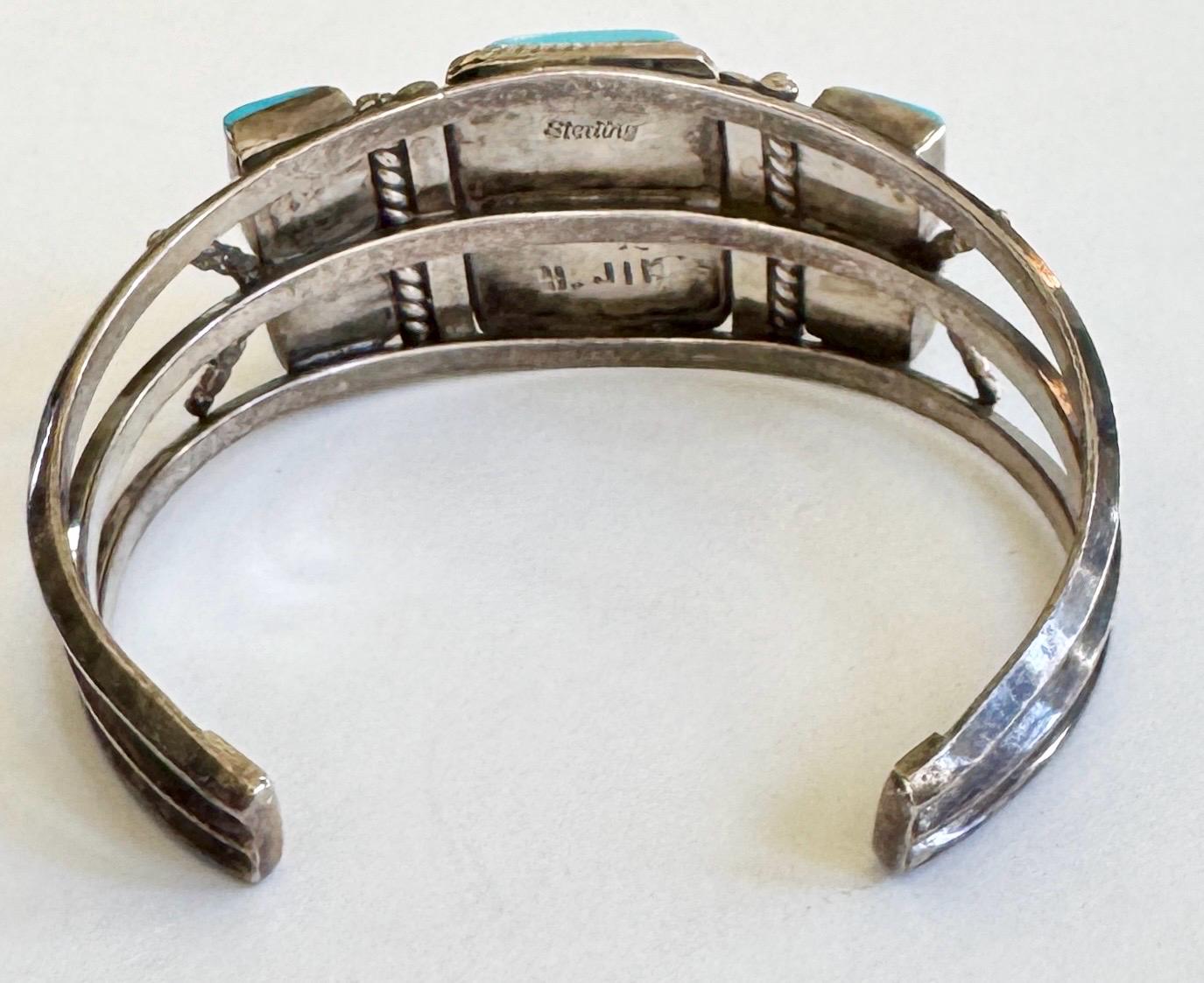Vintage Navajo Kingman Turquoise Cuff Bracelet, Harrison Jim Sterling Silver