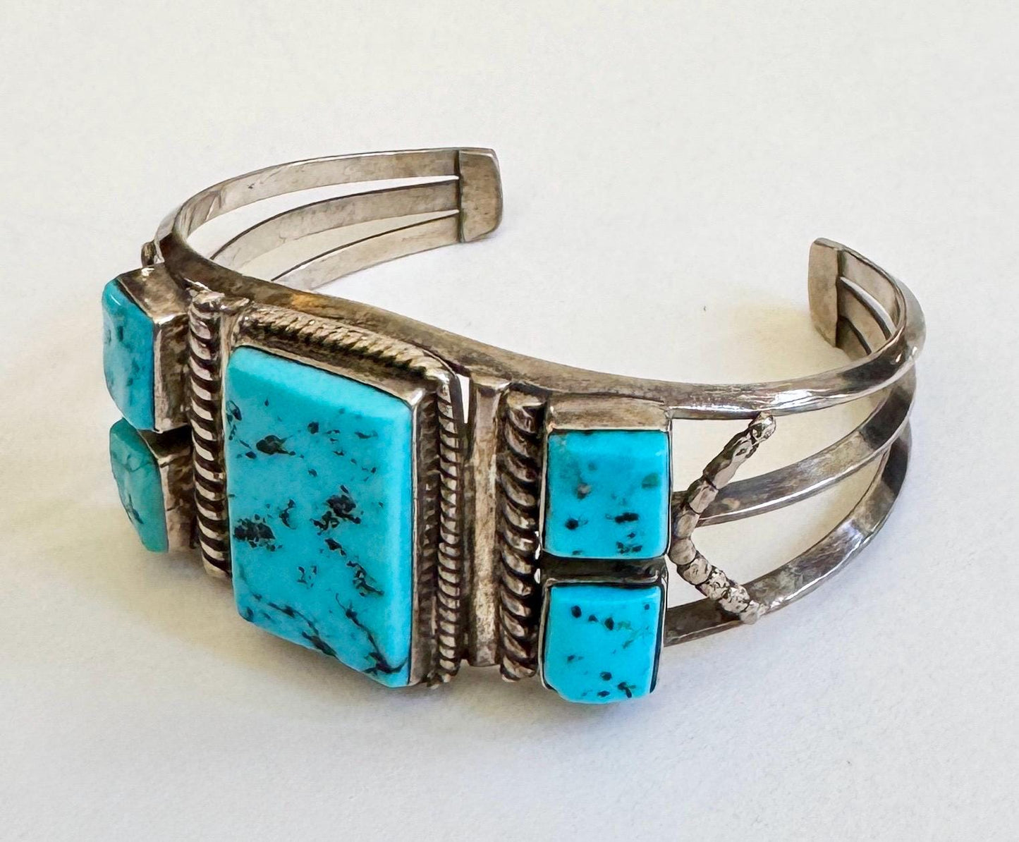 Vintage Navajo Kingman Turquoise Cuff Bracelet, Harrison Jim Sterling Silver