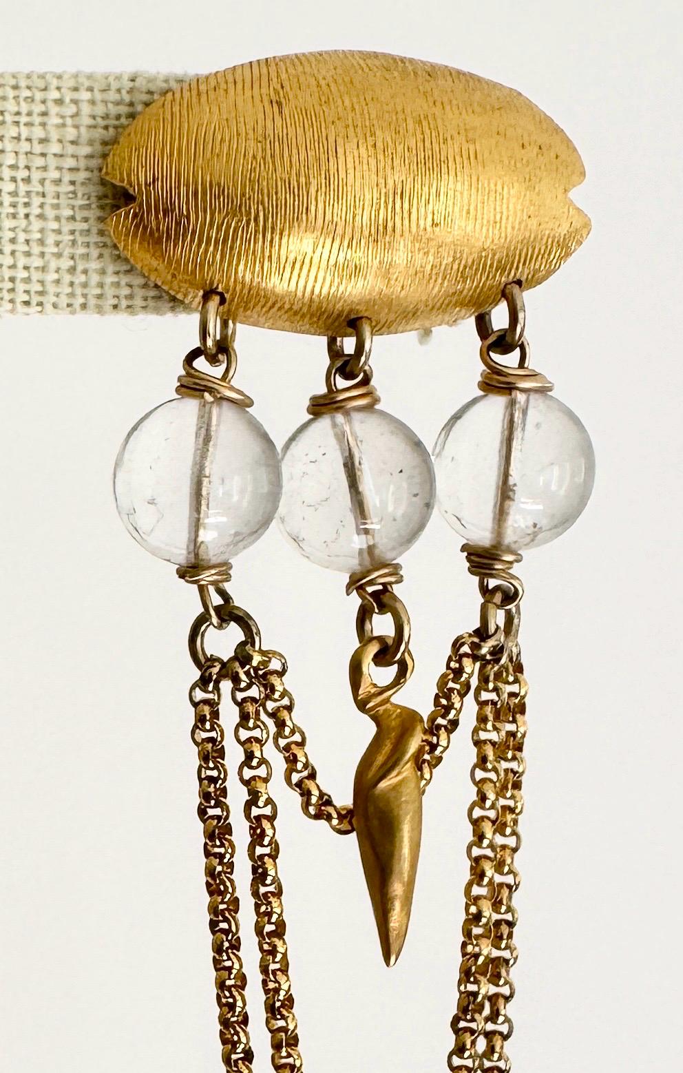 Vintage Celia Landman Dangle Earrings: Gold Chain Waterfall, Textured Beads