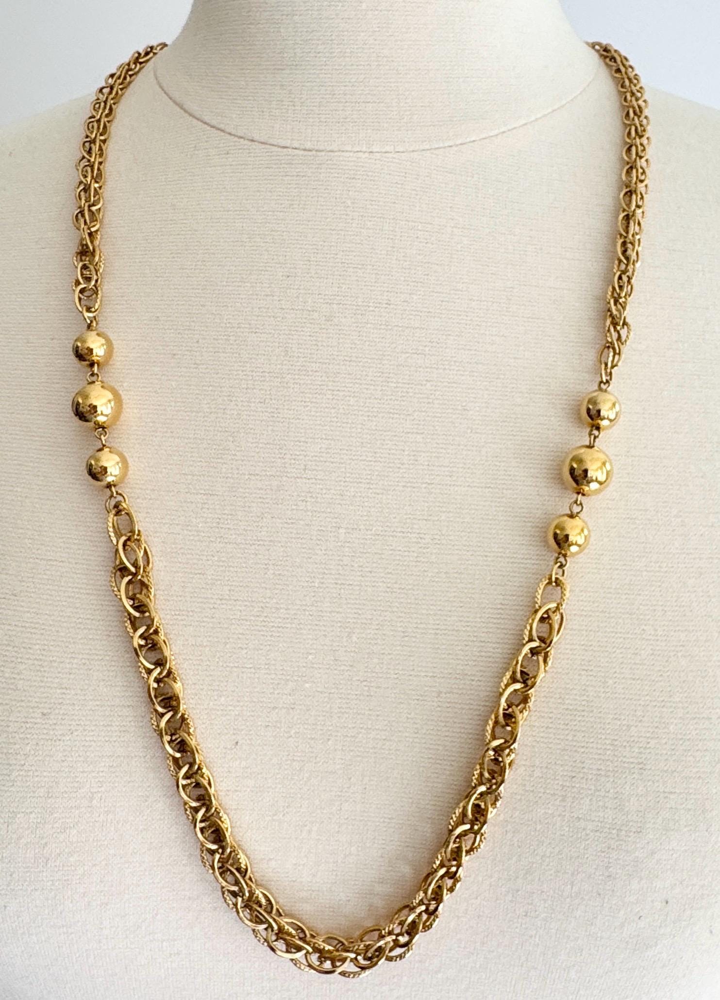 Vintage Napier Gold Chain Necklace: 80s Ball Bead Long Necklace