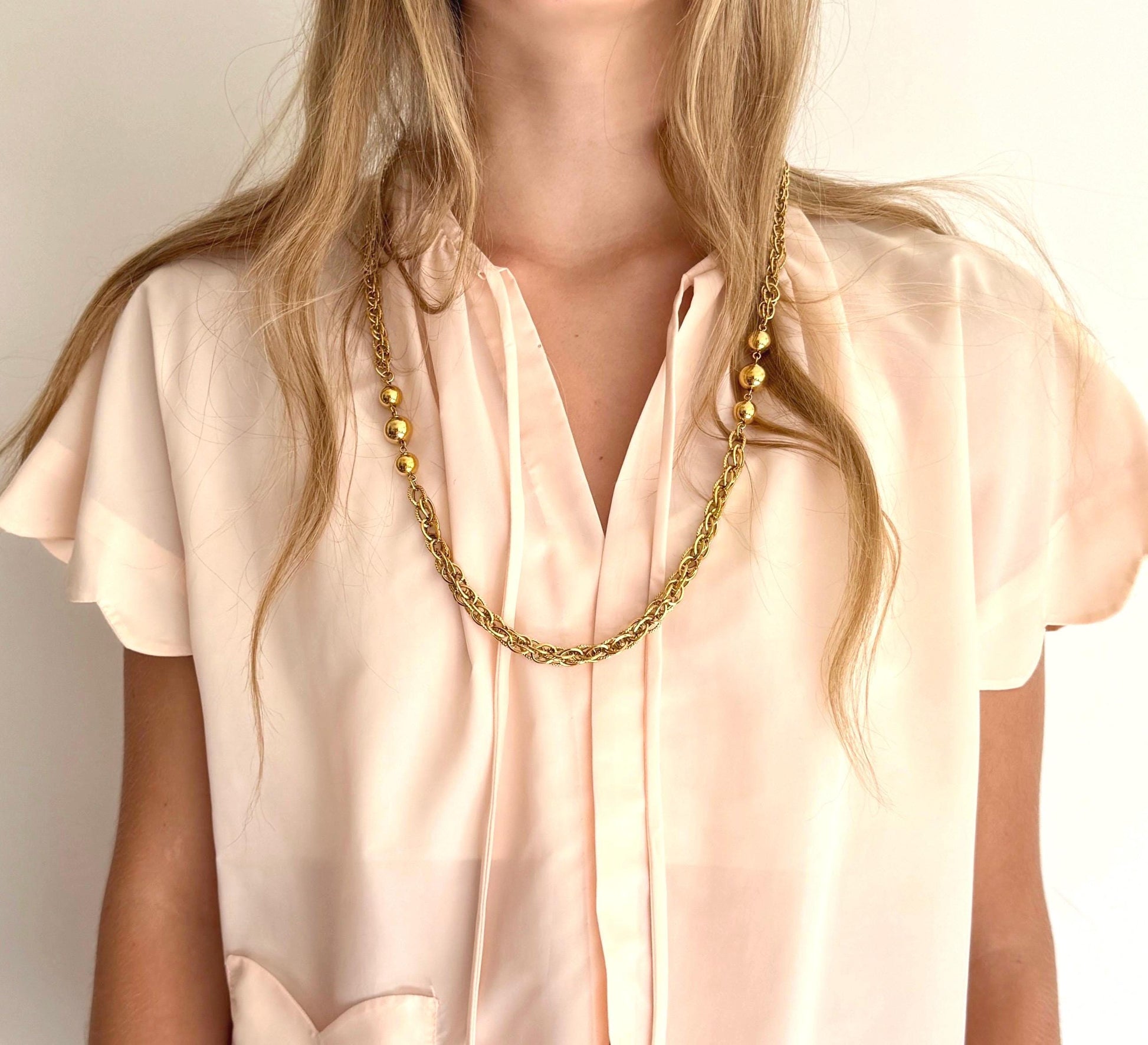 Vintage Napier Gold Chain Necklace: 80s Ball Bead Long Necklace