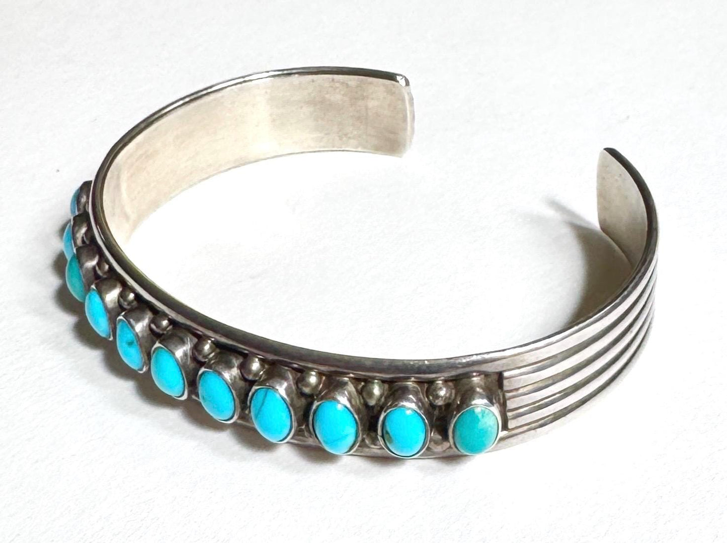 Signed Navajo Turquoise Cuff Bracelet Native American Handmade Sterling Silver
