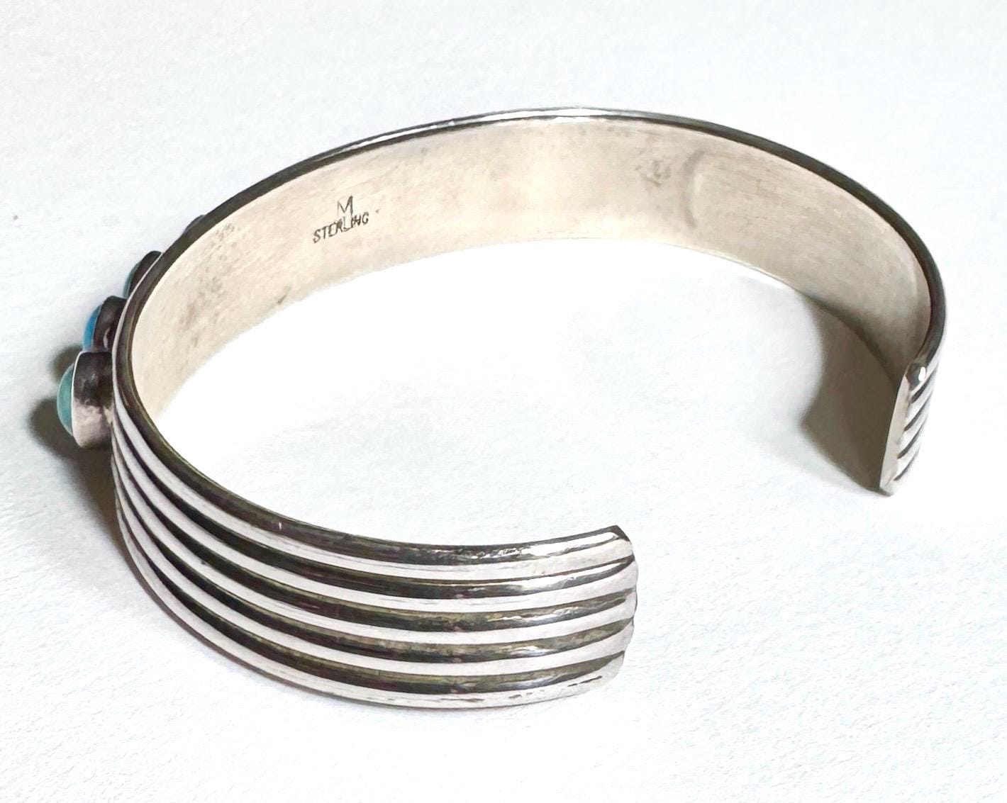 Signed Navajo Turquoise Cuff Bracelet Native American Handmade Sterling Silver
