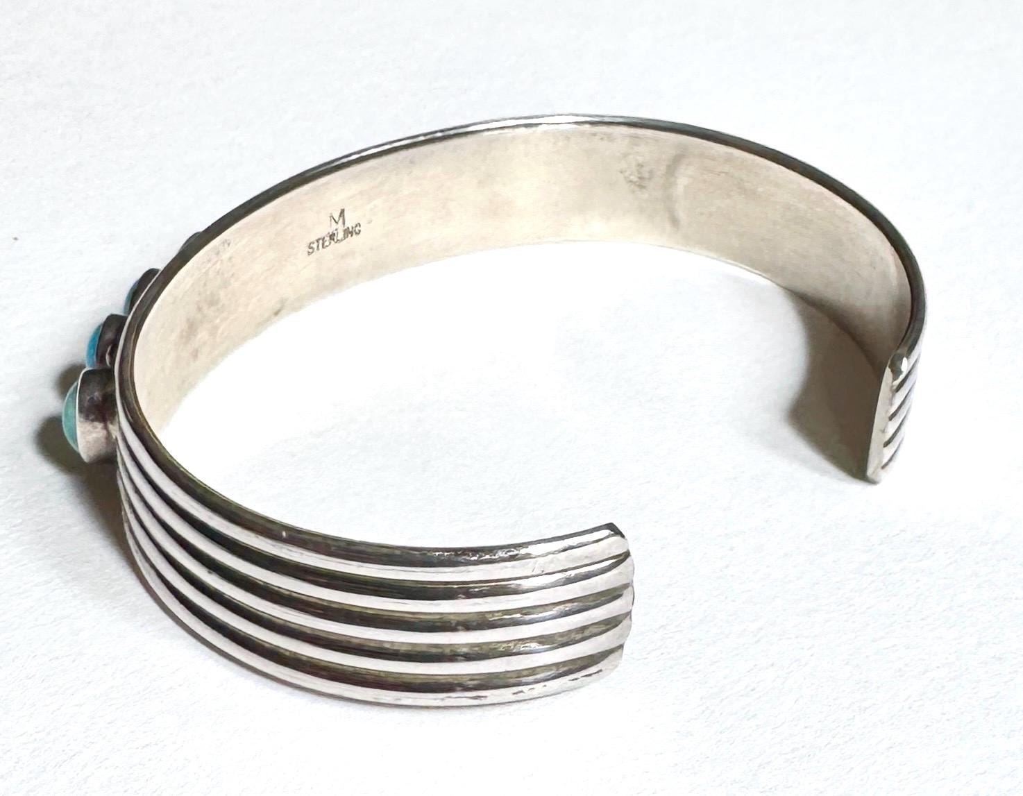 Signed Navajo Turquoise Cuff Bracelet Native American Handmade Sterling Silver