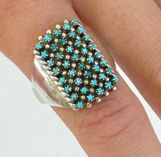 Vintage Zuni Snake Eye Turquoise Ring: Sterling Silver Native American Size 8.25