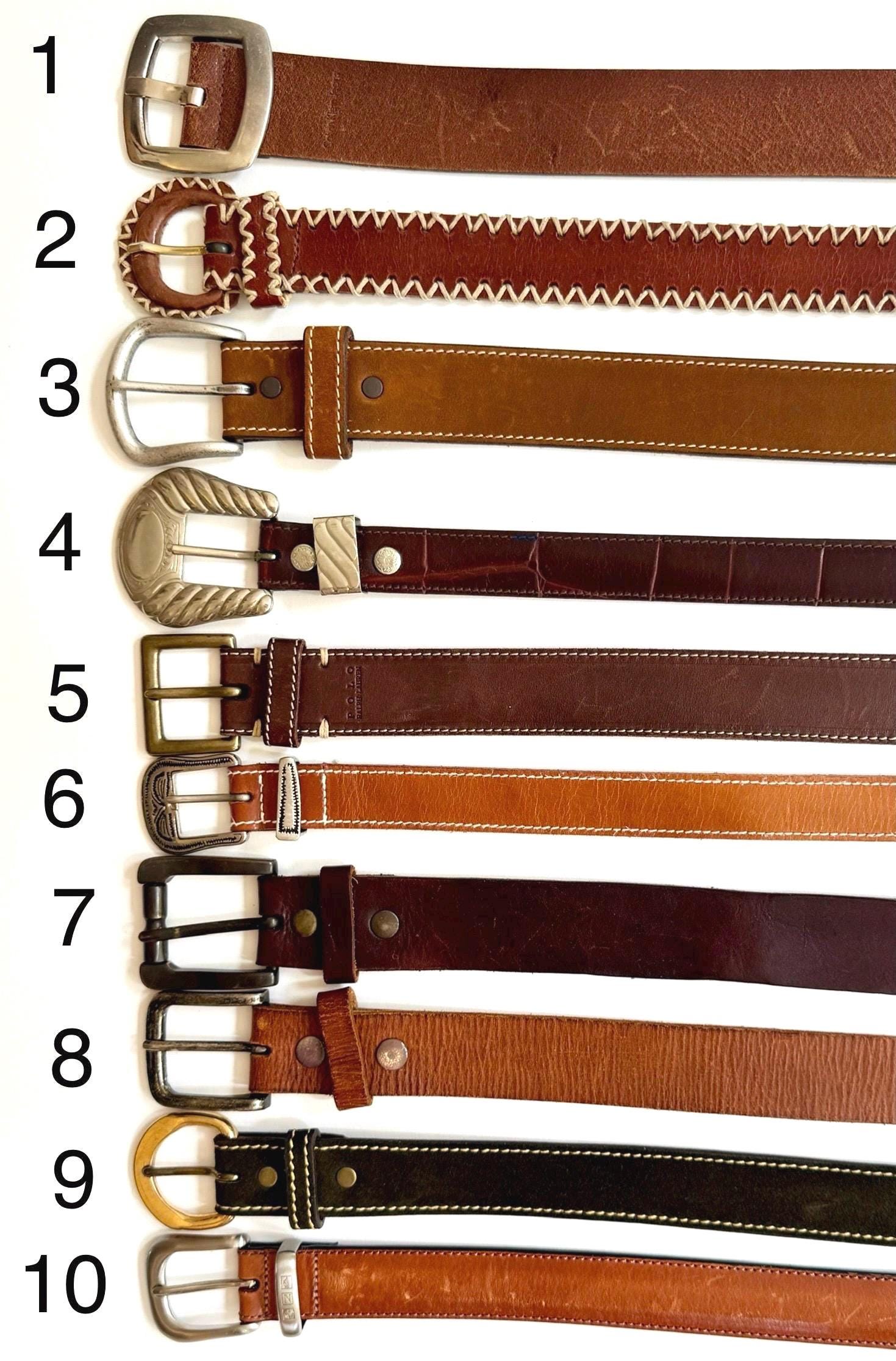 Vintage Solid Brown Leather Belt Worn Distressed Rugged Strap Silver Brass Buckle Plain Everyday Mens Womens Belt