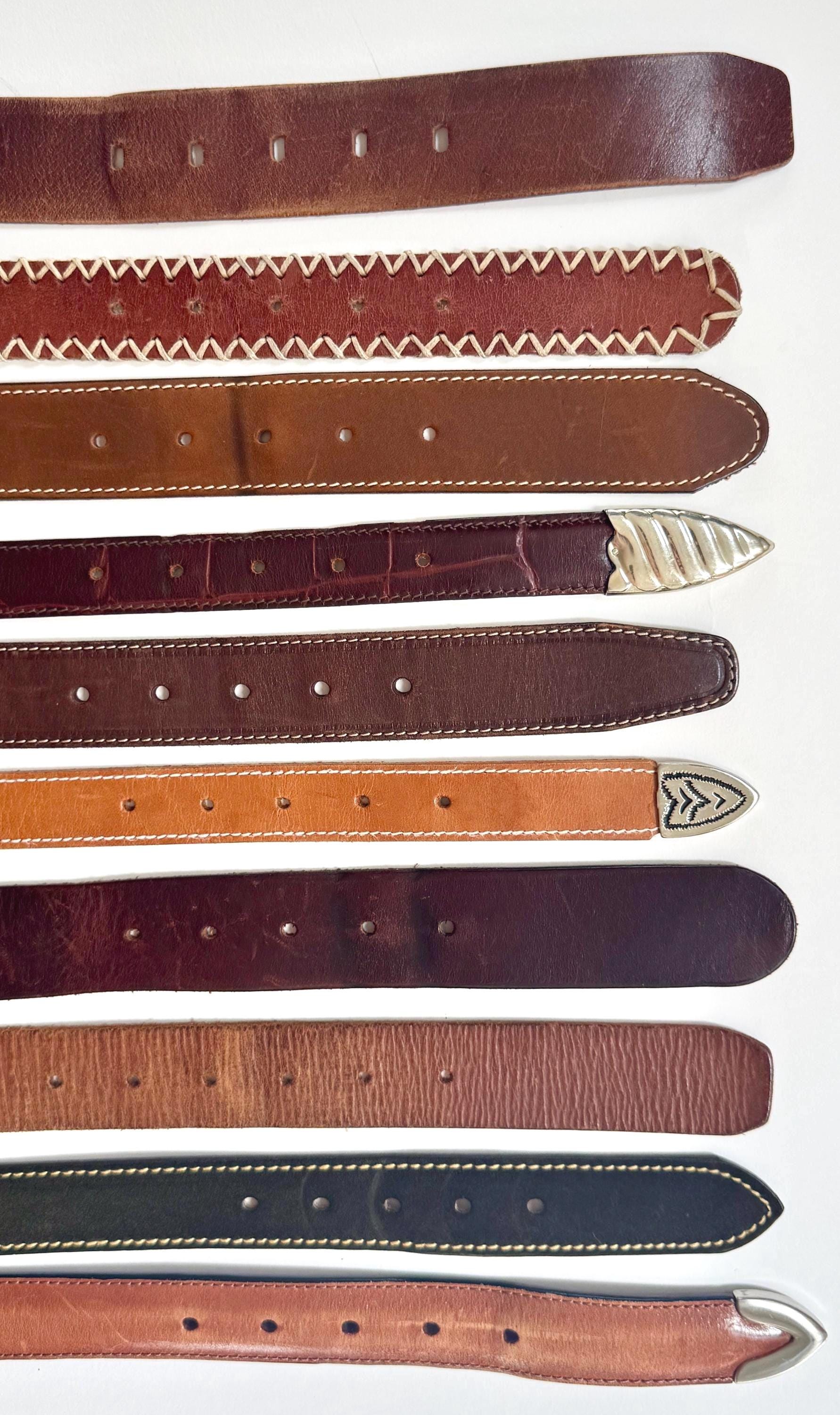 Vintage Solid Brown Leather Belt Worn Distressed Rugged Strap Silver Brass Buckle Plain Everyday Mens Womens Belt