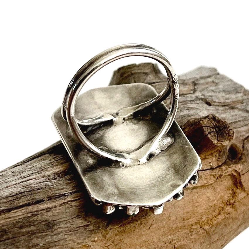 Antique Zuni Turquoise Ring 30s 40s Native American Handcrafted Sterling Silver Snake Eye Set Stones Size 5.25