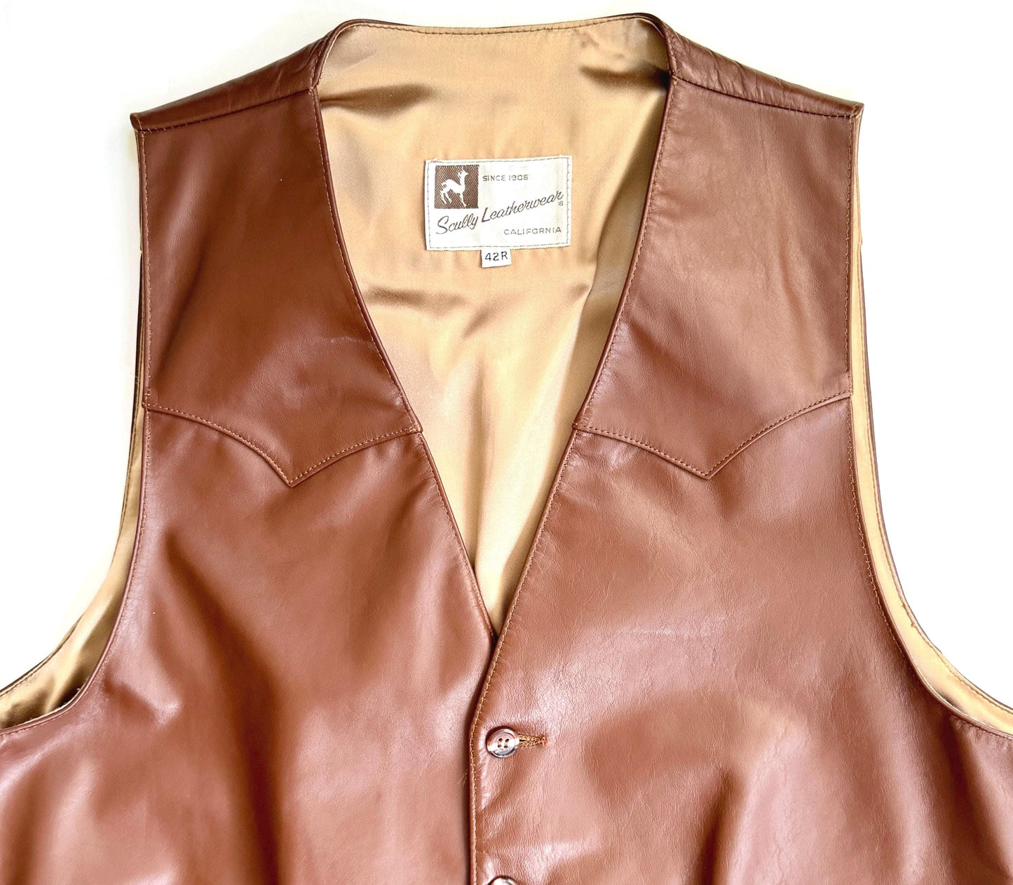 Brown Leather Western Vest Vintage 60s 70s Scully Westernwear California Mens Cowboy Vest