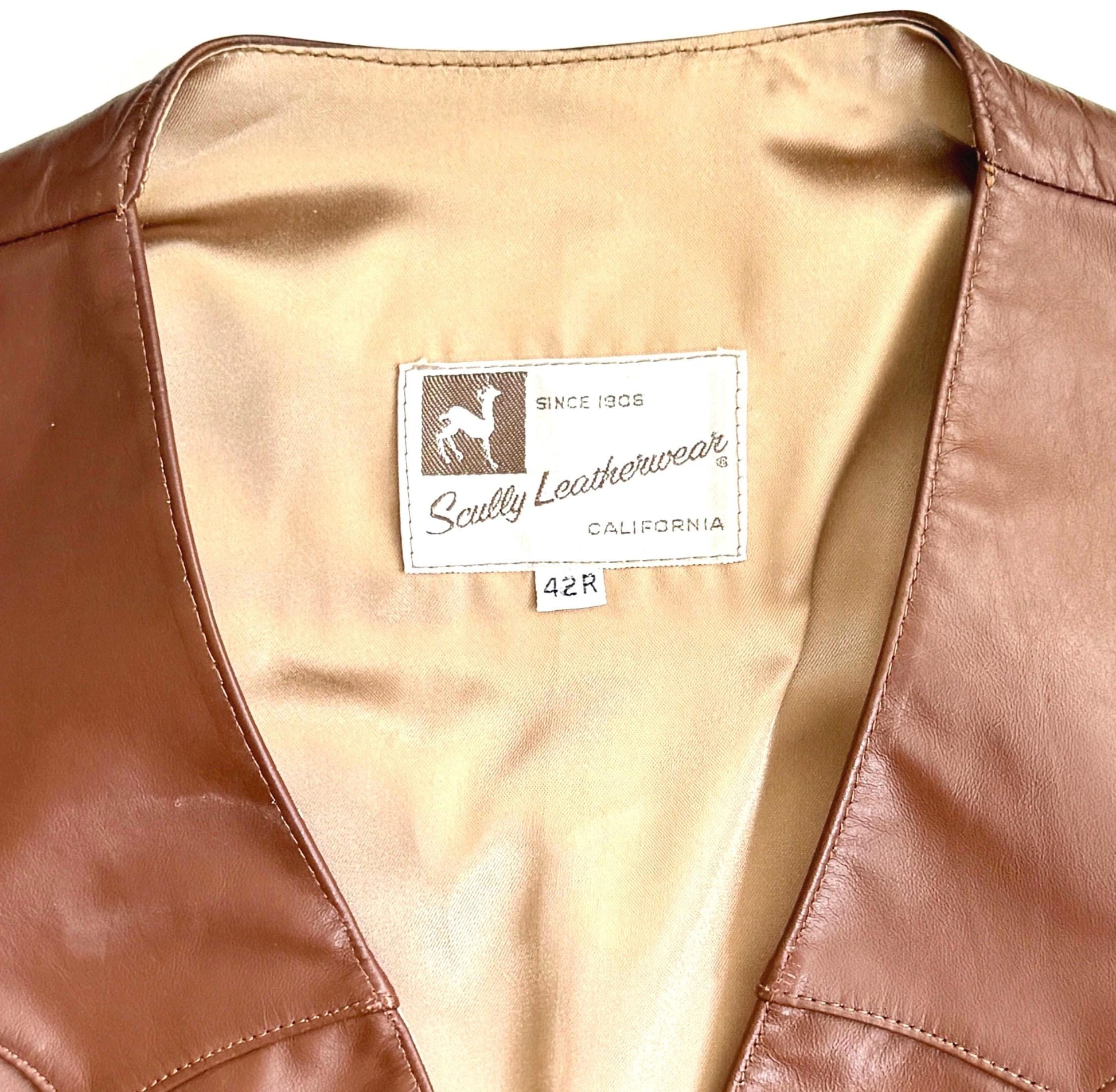 Brown Leather Western Vest Vintage 60s 70s Scully Westernwear California Mens Cowboy Vest