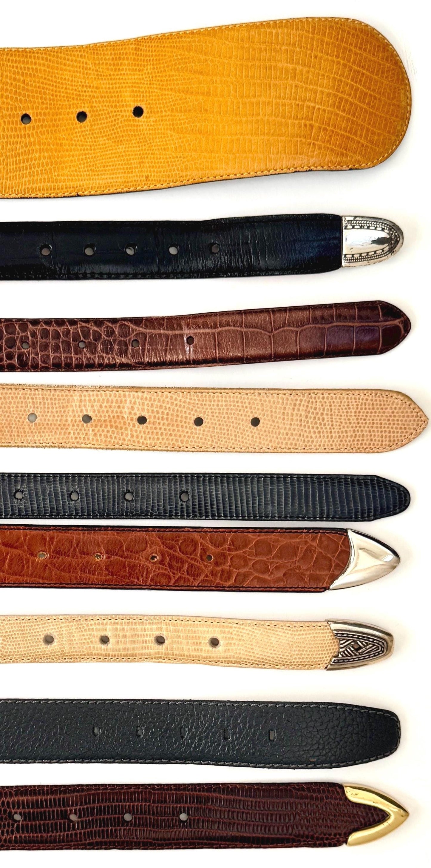 Reptile Leather Belt Vintage Solid Plain Minimalist Black Brown Beige Slate Blue Lizard Croco Snakeskin Ralph Lauren Brighton Donna Karen