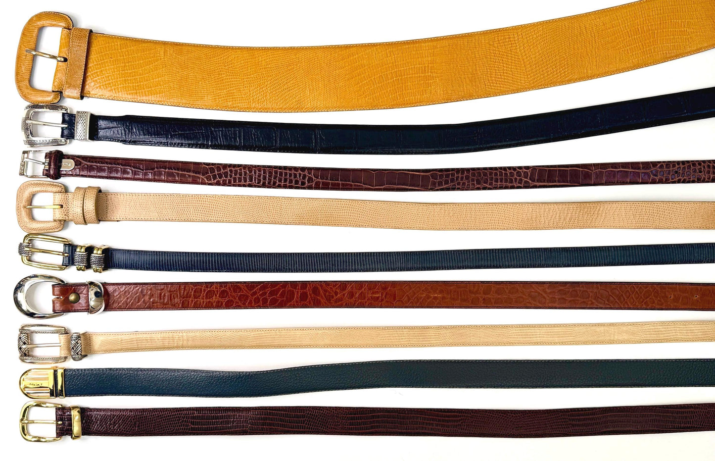 Reptile Leather Belt Vintage Solid Plain Minimalist Black Brown Beige Slate Blue Lizard Croco Snakeskin Ralph Lauren Brighton Donna Karen