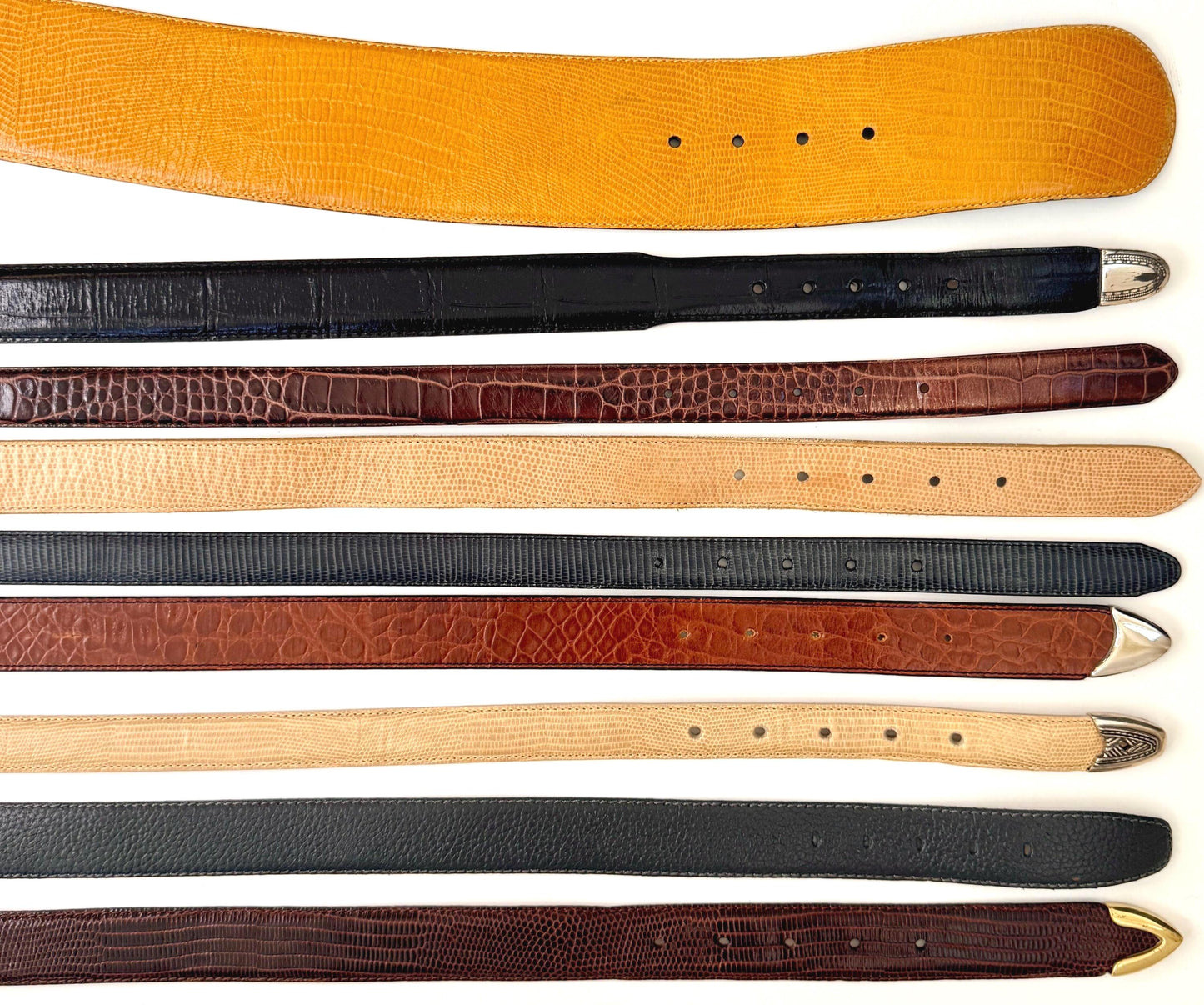Reptile Leather Belt Vintage Solid Plain Minimalist Black Brown Beige Slate Blue Lizard Croco Snakeskin Ralph Lauren Brighton Donna Karen