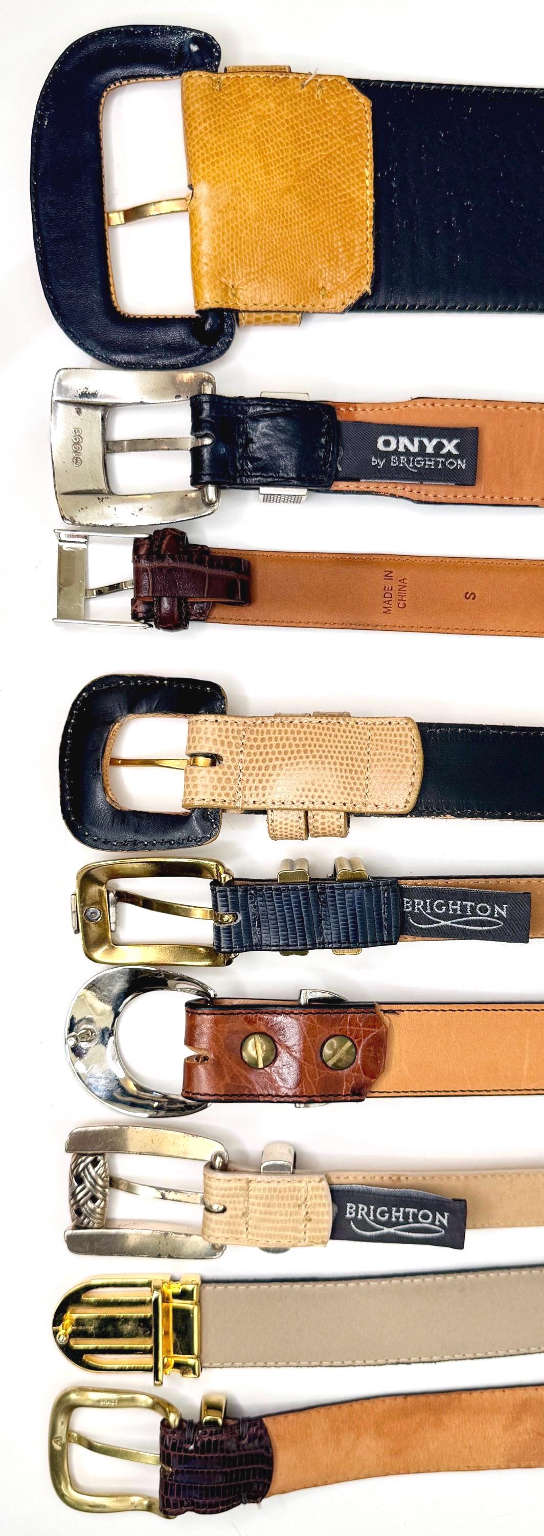 Reptile Leather Belt Vintage Solid Plain Minimalist Black Brown Beige Slate Blue Lizard Croco Snakeskin Ralph Lauren Brighton Donna Karen