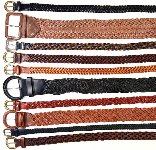 Braided Woven Leather Belt Vintage 80s 90s Minimalist Brown Black Womens Belt Wide Skinny Strap