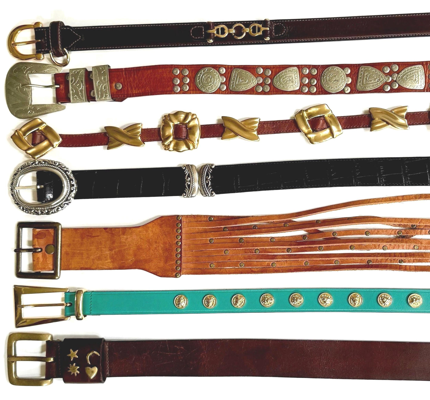 Vintage Embellished Leather Belt: 80s-90s Western Studded Statement