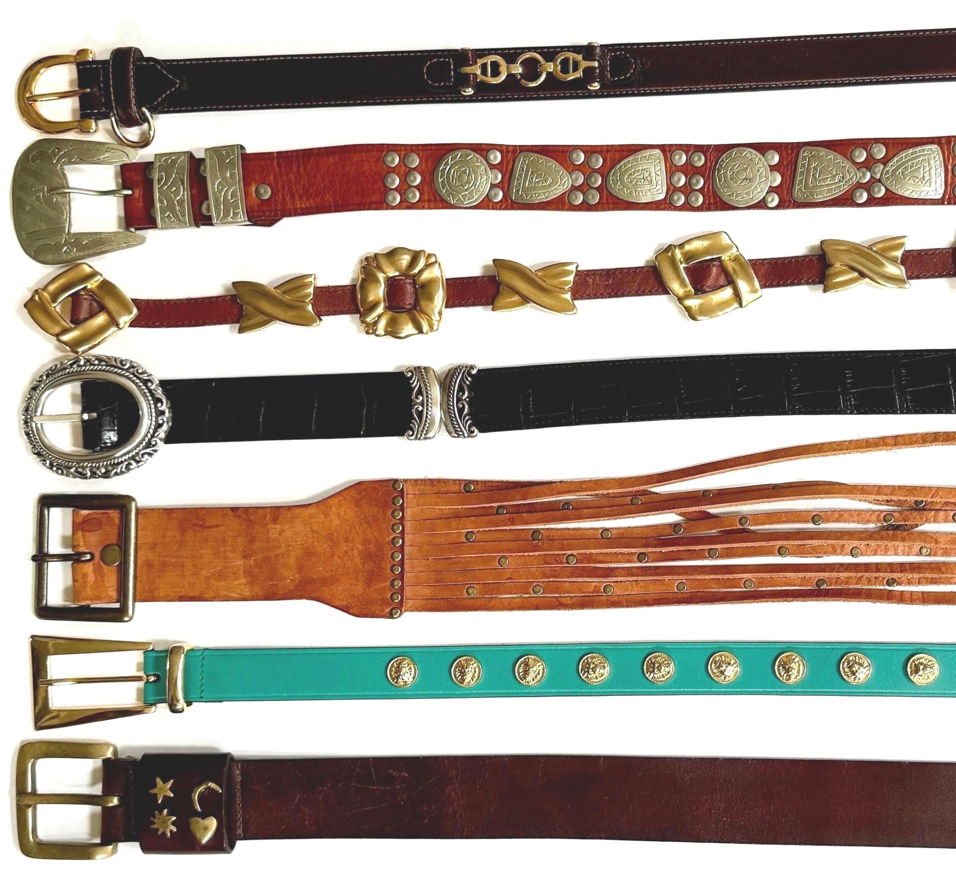 Vintage Embellished Leather Belt: 80s-90s Western Studded Statement