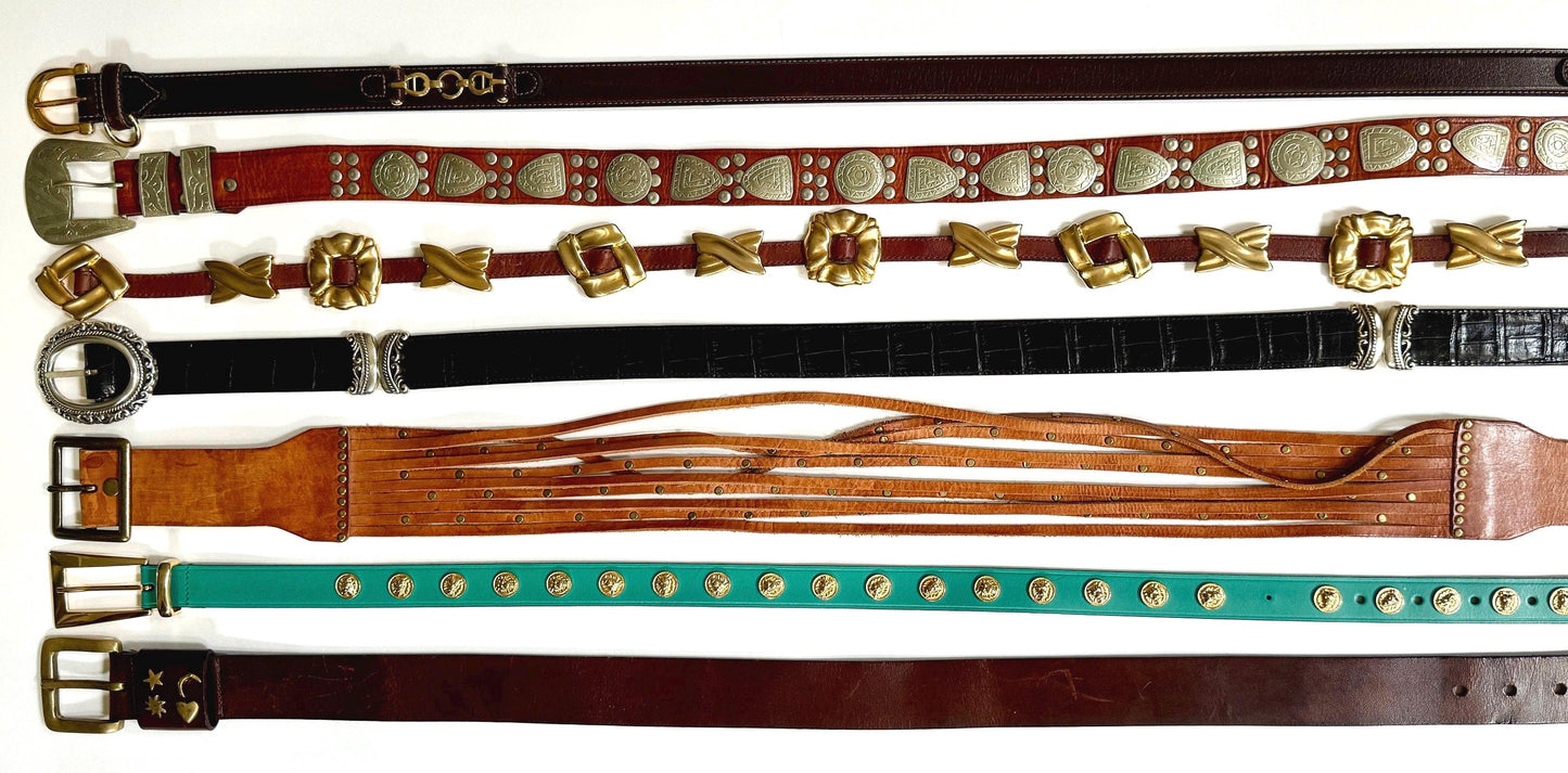Vintage Embellished Leather Belt: 80s-90s Western Studded Statement