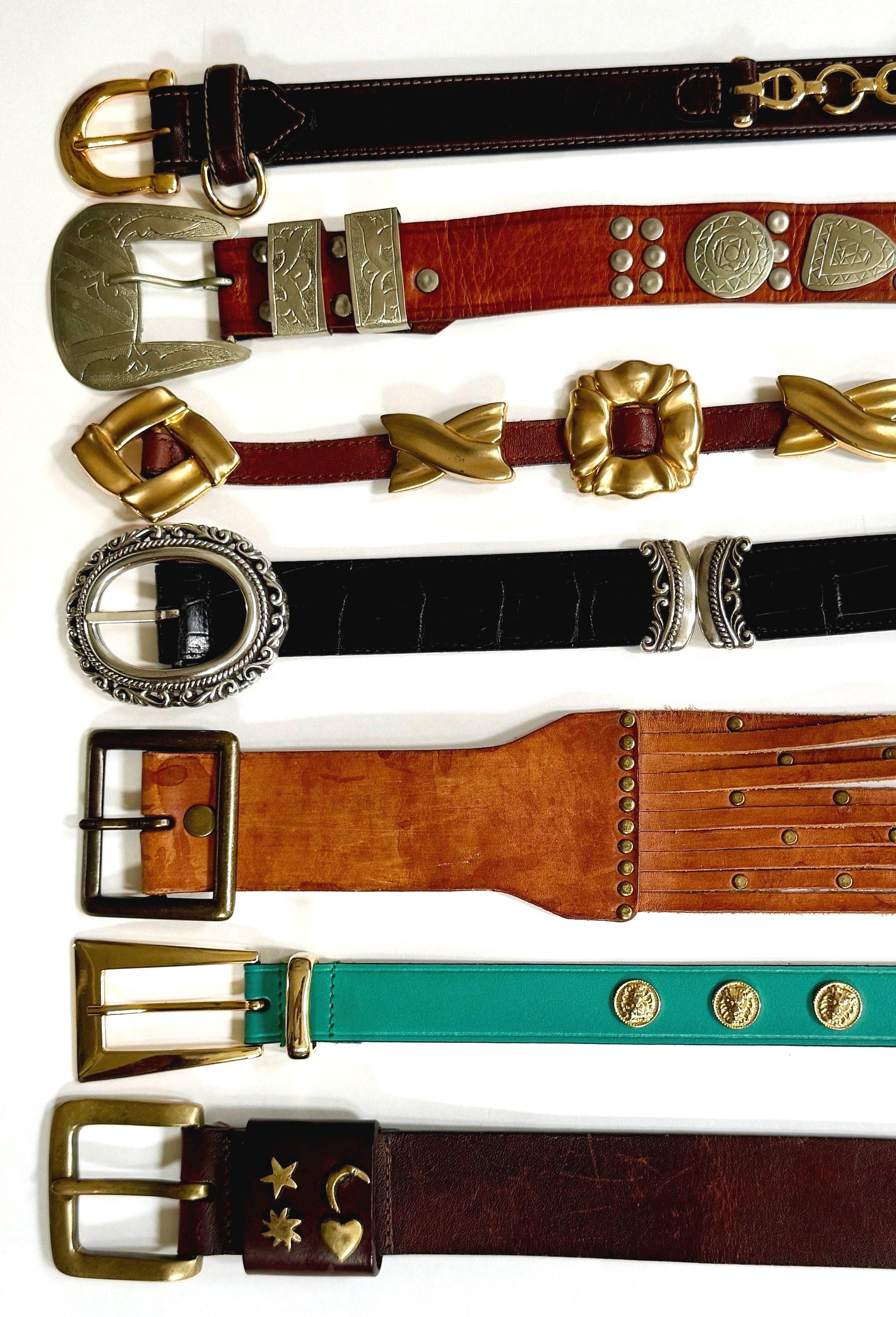 Vintage Embellished Leather Belt: 80s-90s Western Studded Statement