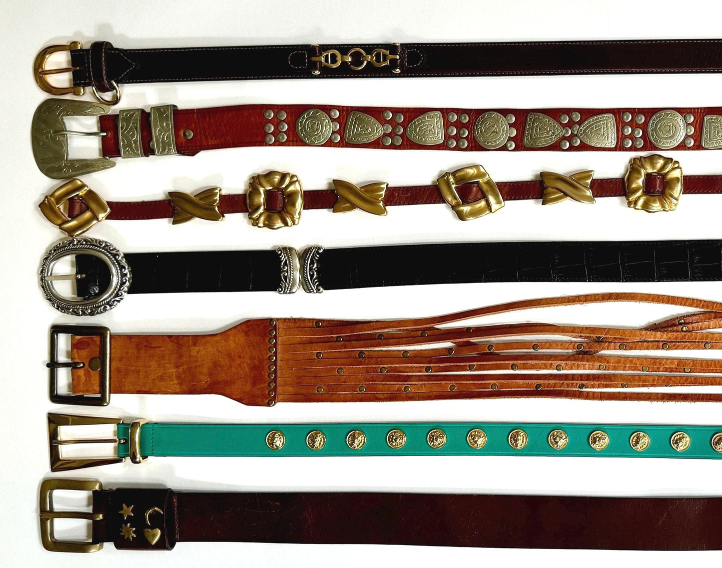 Vintage Embellished Leather Belt: 80s-90s Western Studded Statement
