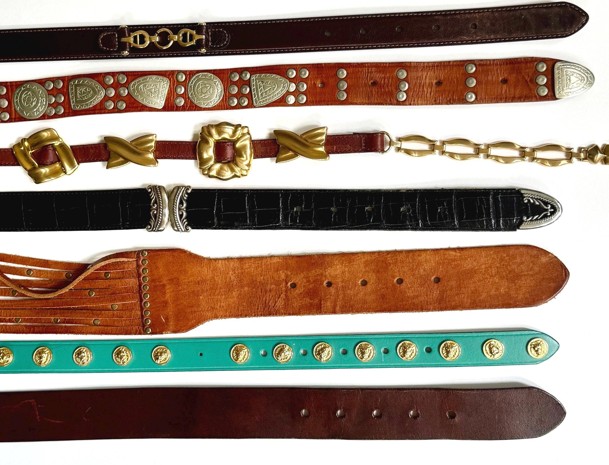 Vintage Embellished Leather Belt: 80s-90s Western Studded Statement