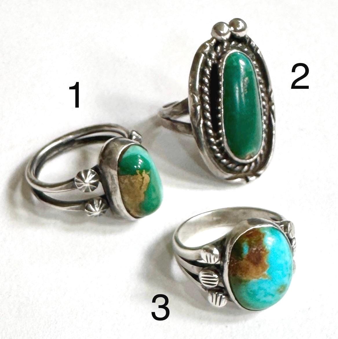 Old Turquoise Ring Antique Vintage 30s 40s Native American Navajo Sterling Silver Oval Green Aqua Blue Turquoise Cabochon