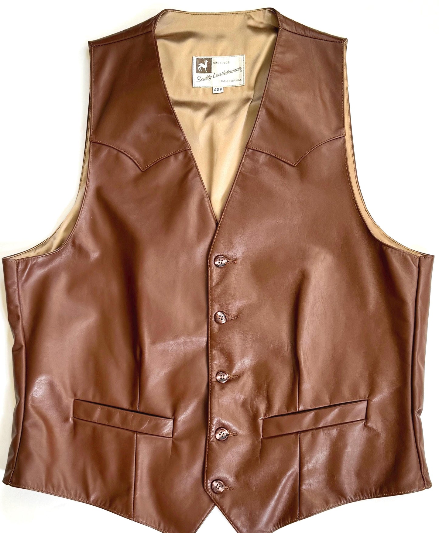 Brown Leather Western Vest Vintage 60s 70s Scully Westernwear California Mens Cowboy Vest