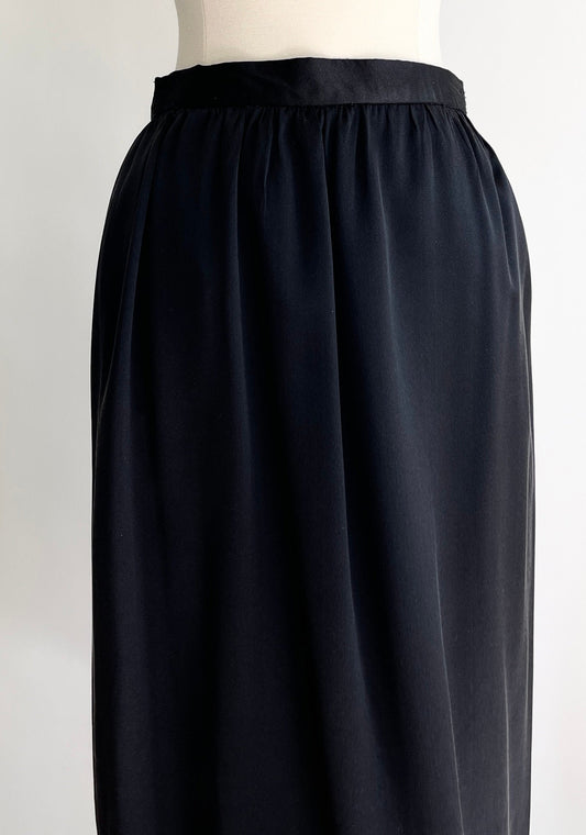 Vintage Black Silk Pencil Skirt Made in USA Maker Signed High Waist Minimalist Simple Solid Black XS