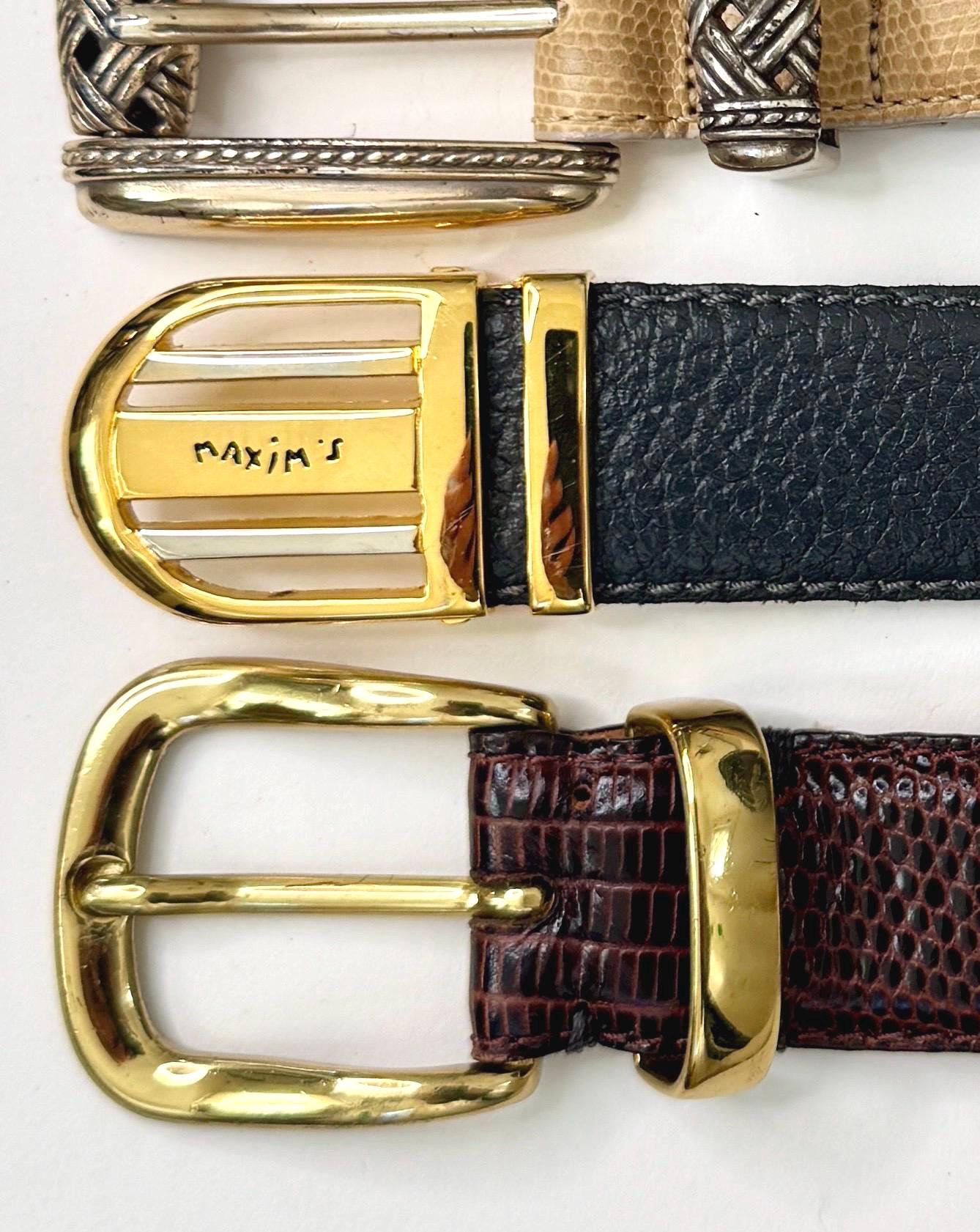 Reptile Leather Belt Vintage Solid Plain Minimalist Black Brown Beige Slate Blue Lizard Croco Snakeskin Ralph Lauren Brighton Donna Karen