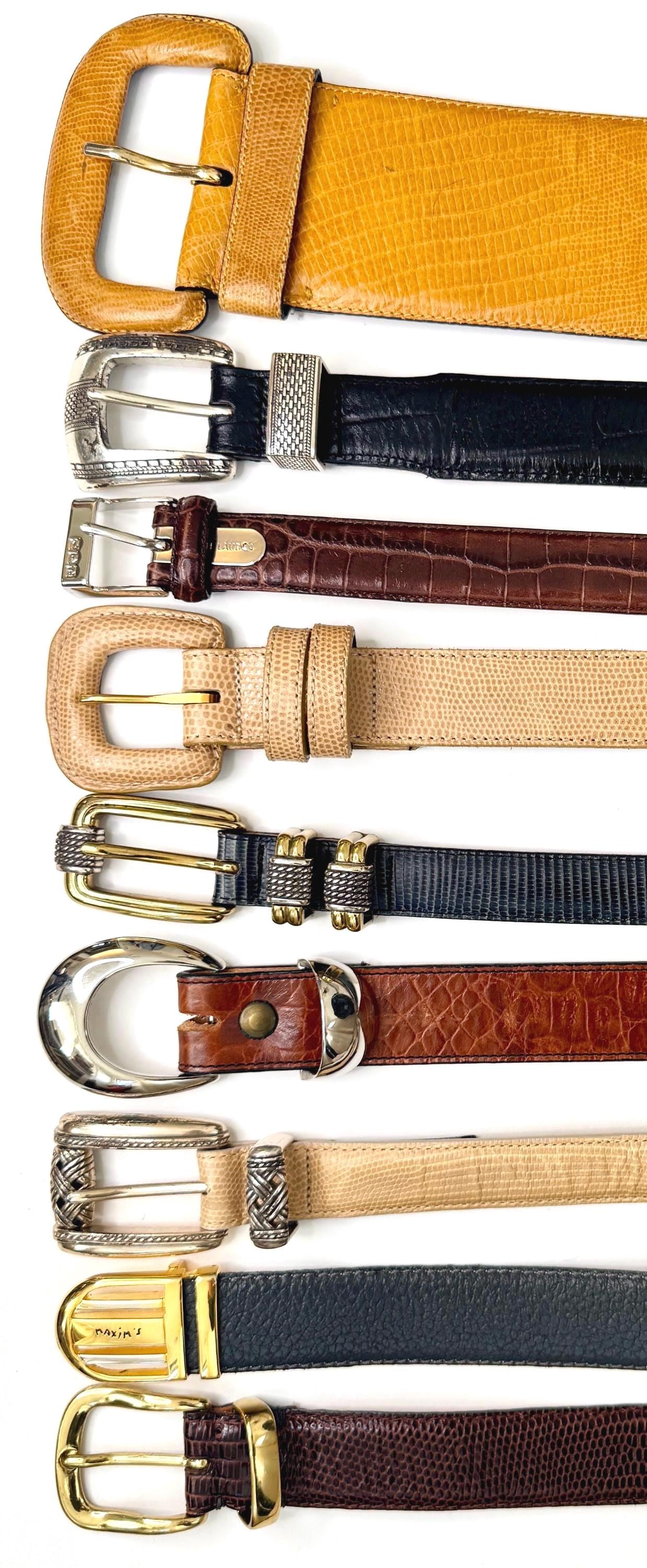 Reptile Leather Belt Vintage Solid Plain Minimalist Black Brown Beige Slate Blue Lizard Croco Snakeskin Ralph Lauren Brighton Donna Karen