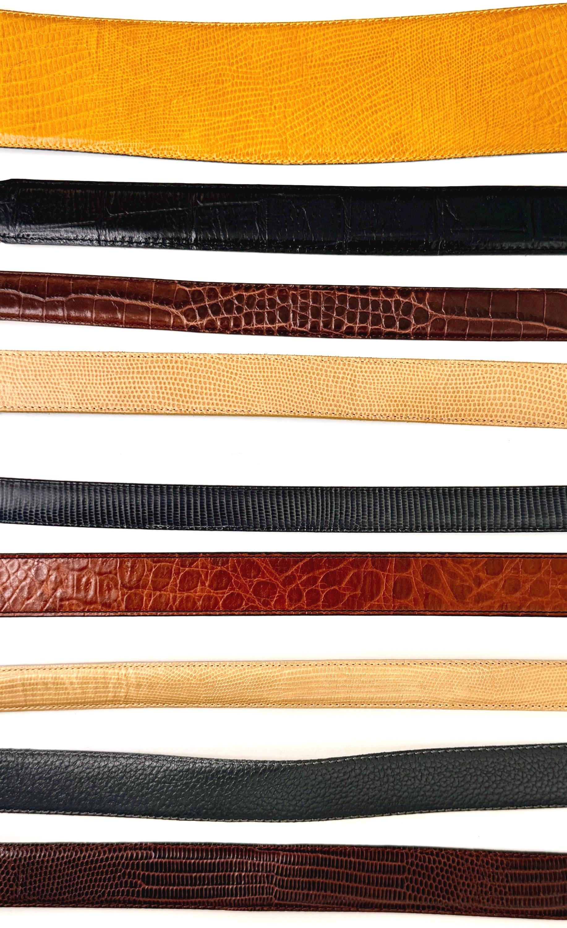 Reptile Leather Belt Vintage Solid Plain Minimalist Black Brown Beige Slate Blue Lizard Croco Snakeskin Ralph Lauren Brighton Donna Karen