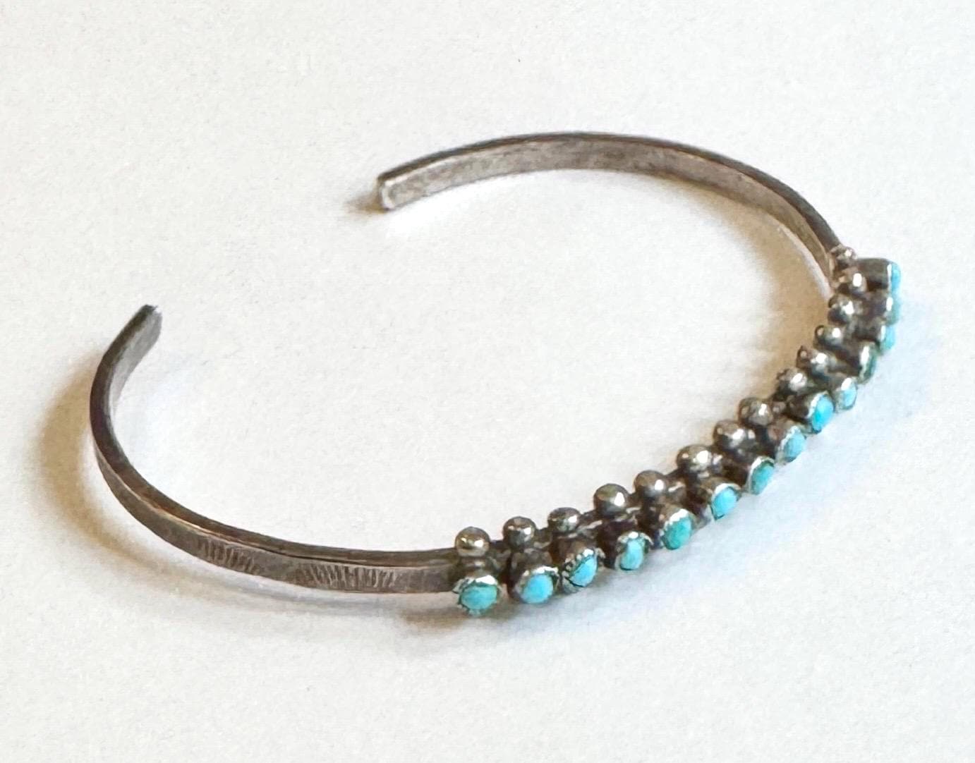 Zuni Turquoise Bracelet Cuff Snake Eye Set Green Turquoise Vintage 30s 40s Native American Sterling Silver Old Pawn