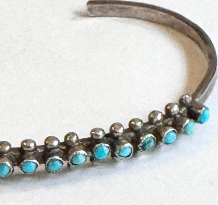 Zuni Turquoise Bracelet Cuff Snake Eye Set Green Turquoise Vintage 30s 40s Native American Sterling Silver Old Pawn