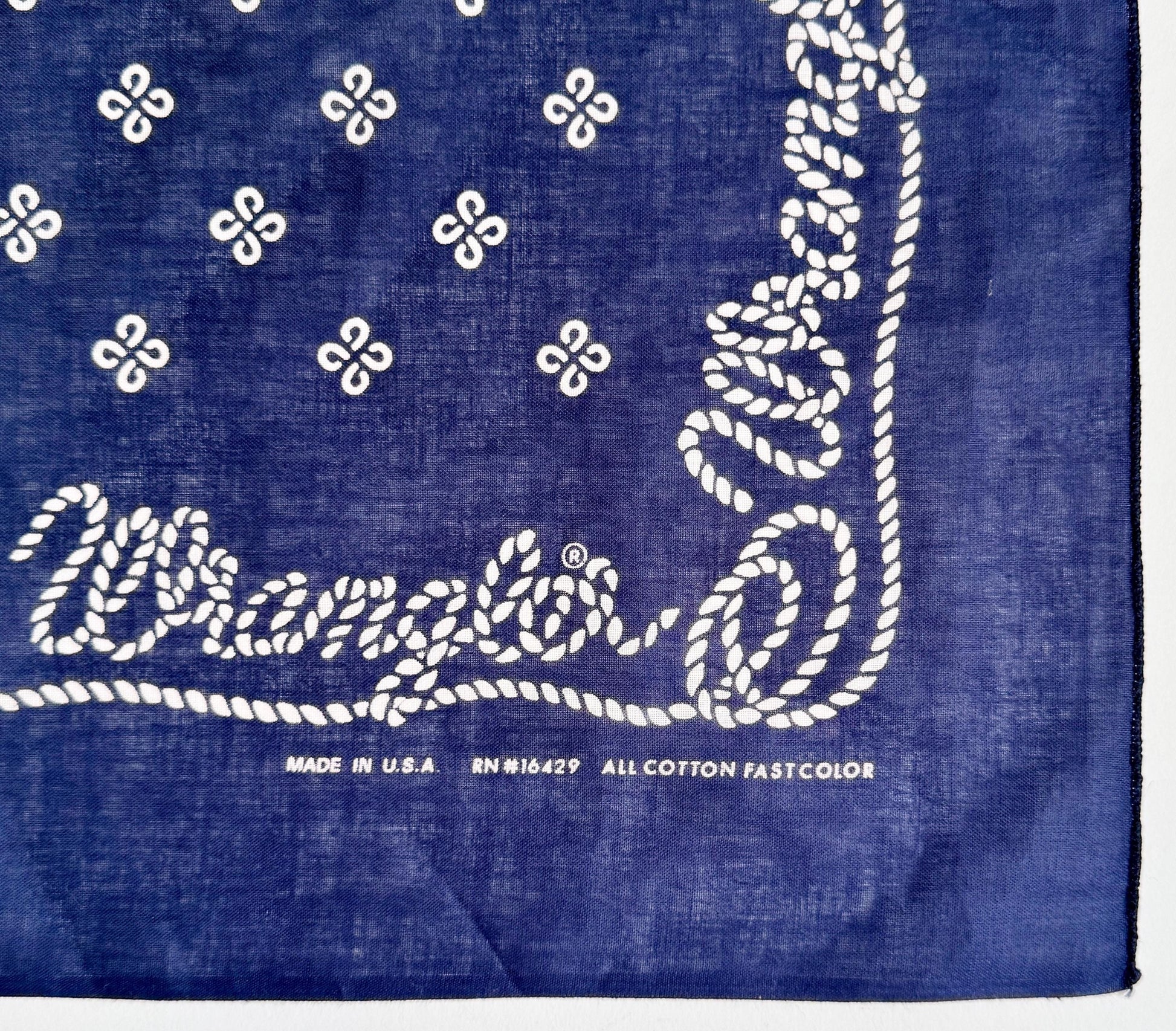 Vintage Indigo Western Bandana 80s Wrangler Fast Color Old Stock Made in USA