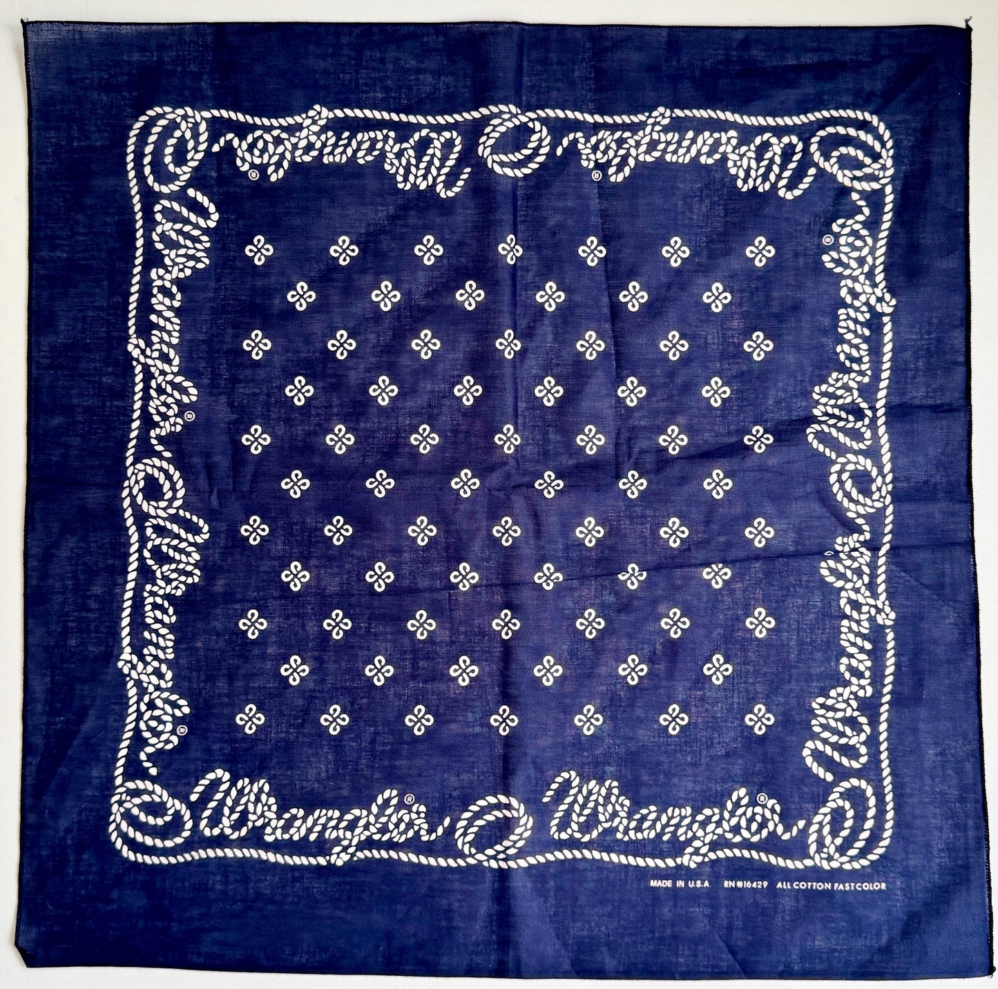 Vintage Indigo Western Bandana 80s Wrangler Fast Color Old Stock Made in USA