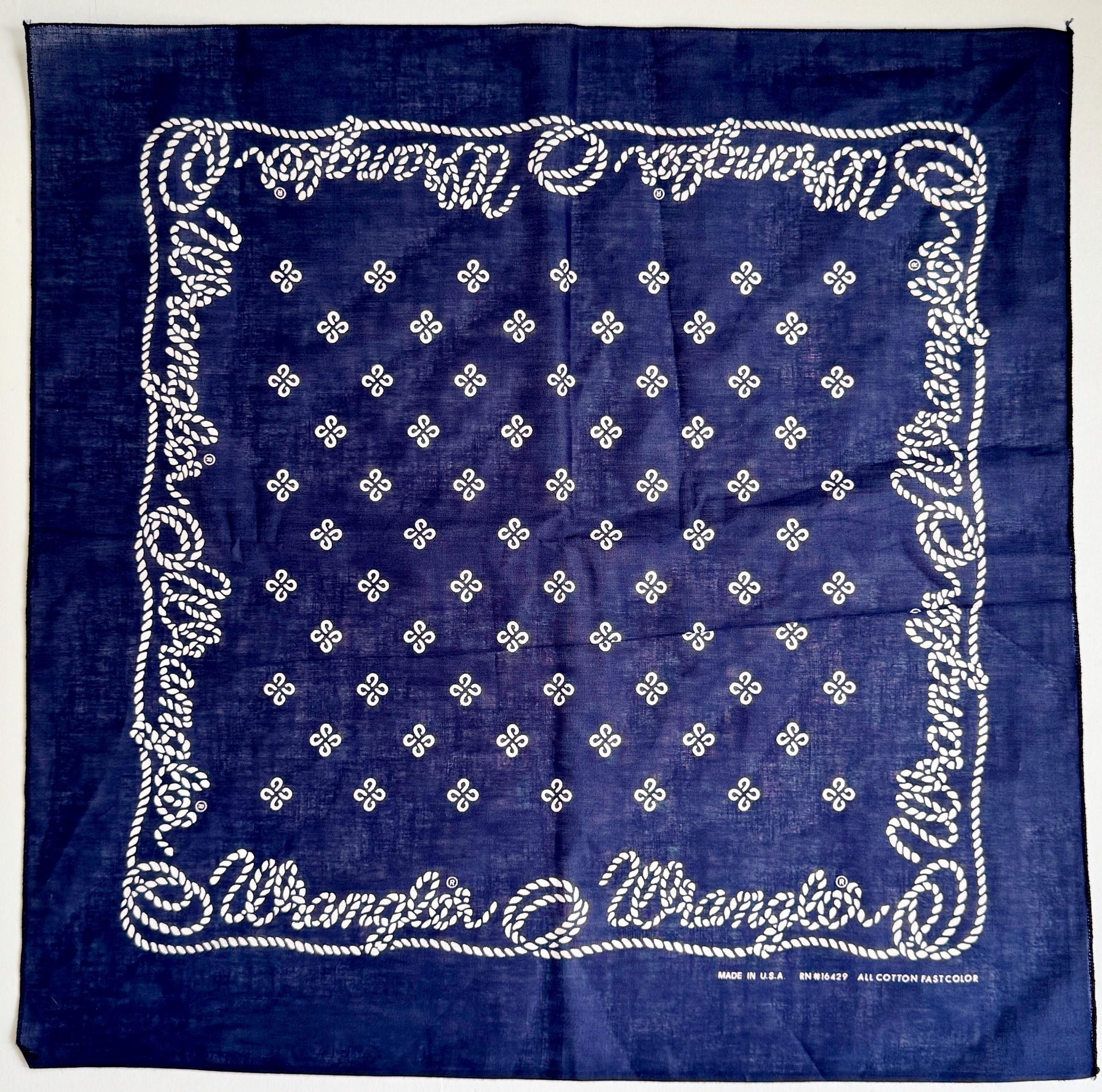 Vintage Indigo Western Bandana 80s Wrangler Fast Color Old Stock Made in USA