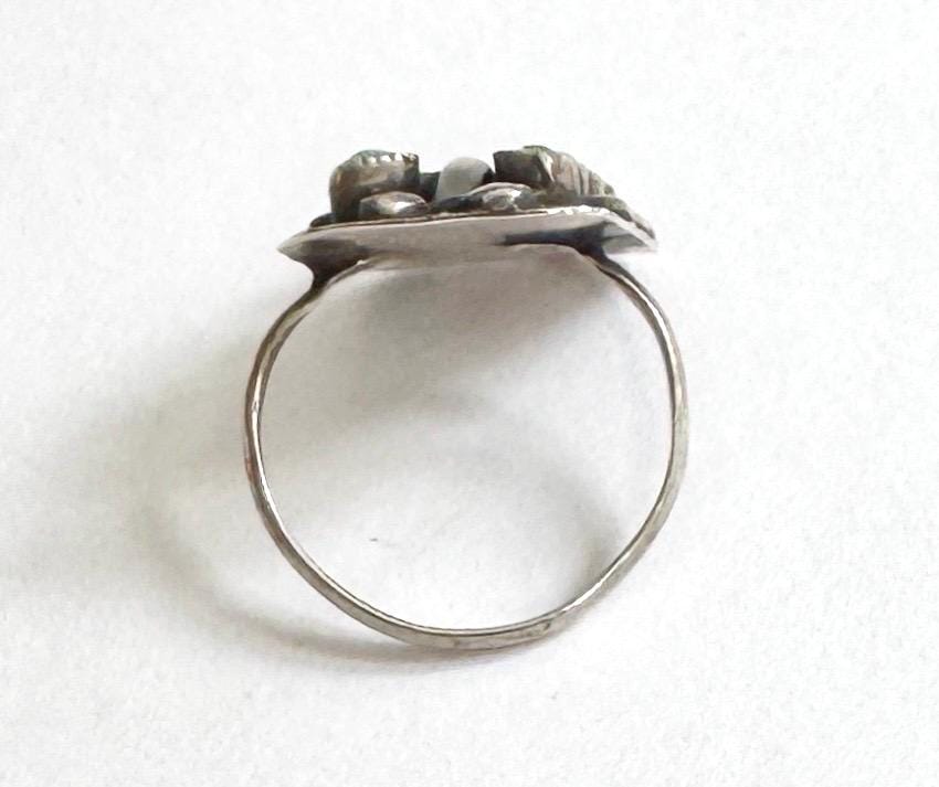 Antique Zuni Turquoise Ring 30s 40s Native American Handcrafted Sterling Silver Snake Eye Set Stones Size 7.5