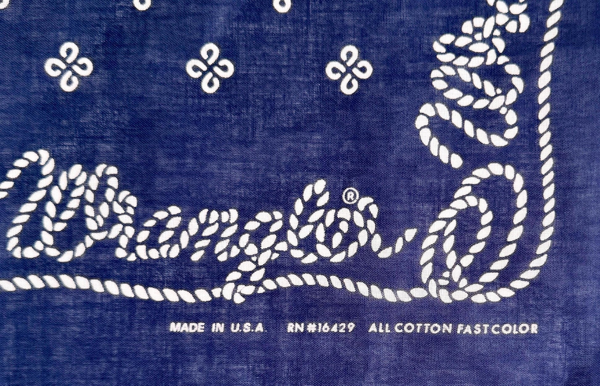 Vintage Indigo Western Bandana 80s Wrangler Fast Color Old Stock Made in USA