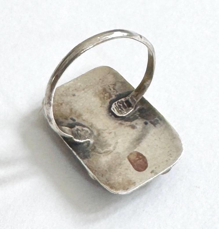Antique Zuni Turquoise Ring 30s 40s Native American Handcrafted Sterling Silver Snake Eye Set Stones Size 7.5