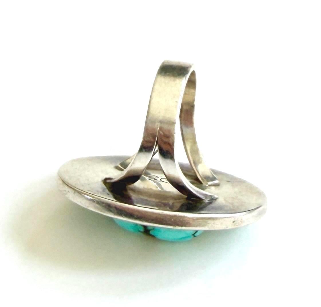 Hefty Zuni Turquoise Ring Signed Vintage Native American Sterling Silver