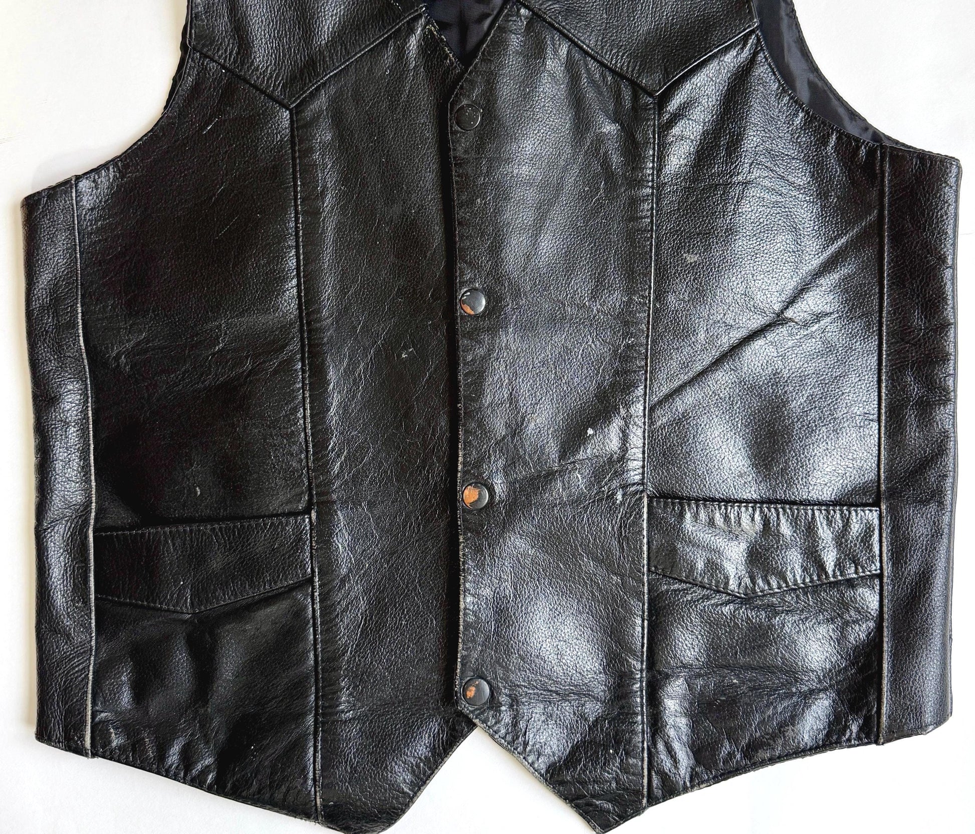 Vintage Western Cowboy Black Leather Vest