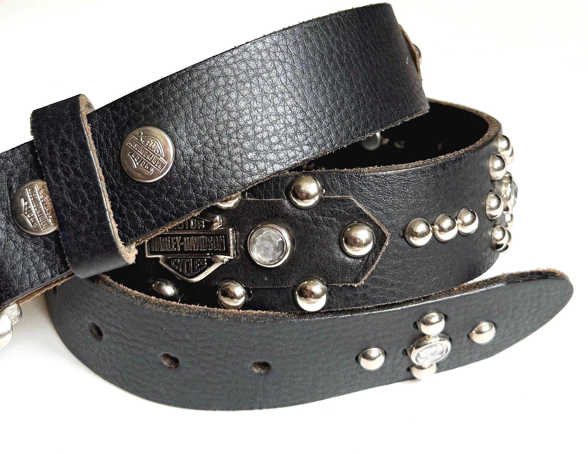 Vintage Harley Davidson Black Studded Belt Made in USA Size 32